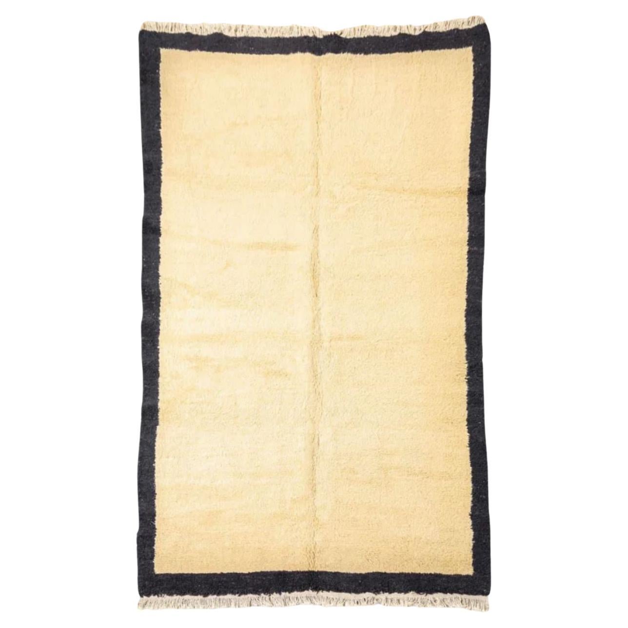 Vintage Turkish Floor Rug in Beige and Black Striped Shaggy Wool For ...