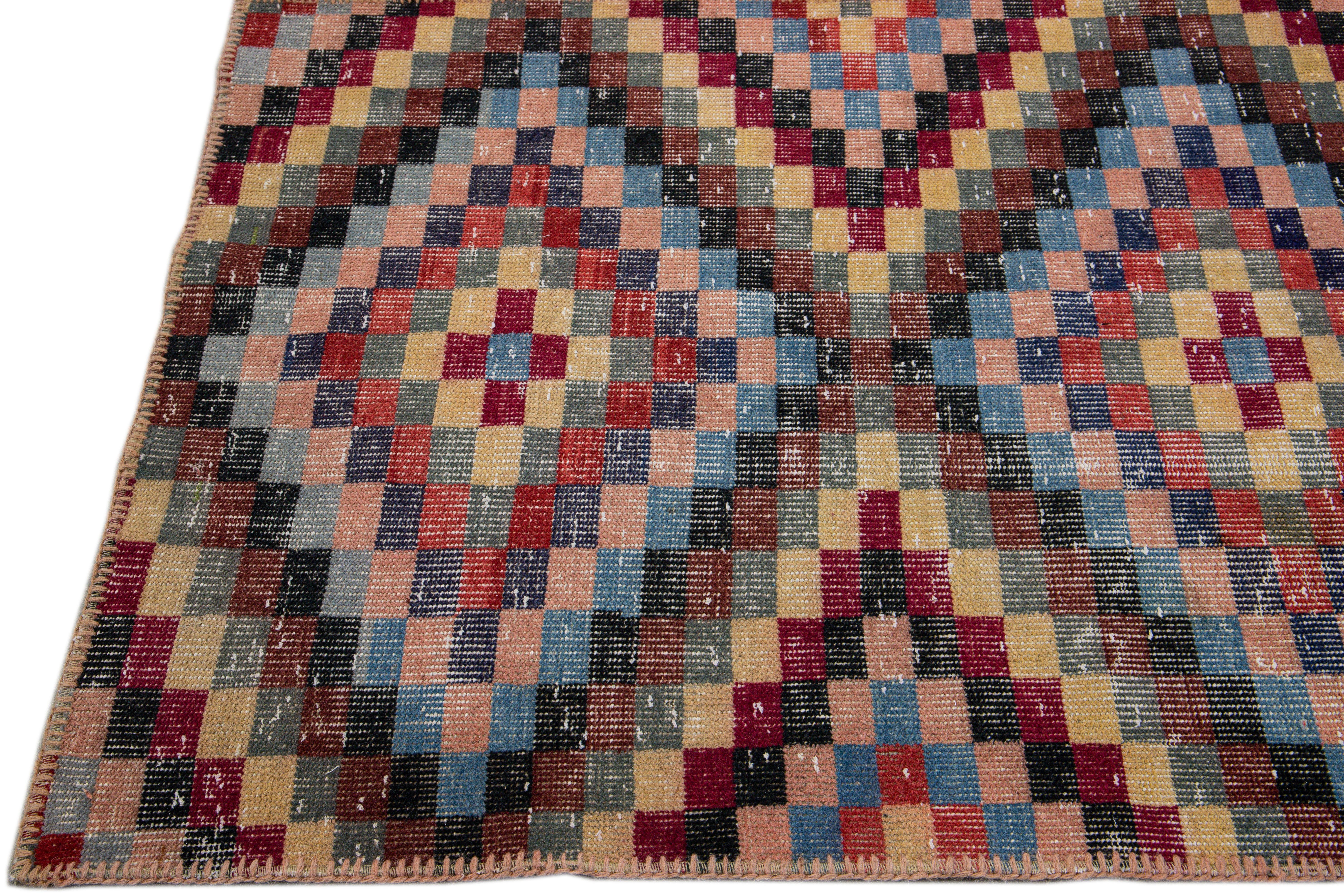 Hand-Knotted Vintage Turkish Handmade Patchwork Design Multicolor Wool Rug For Sale