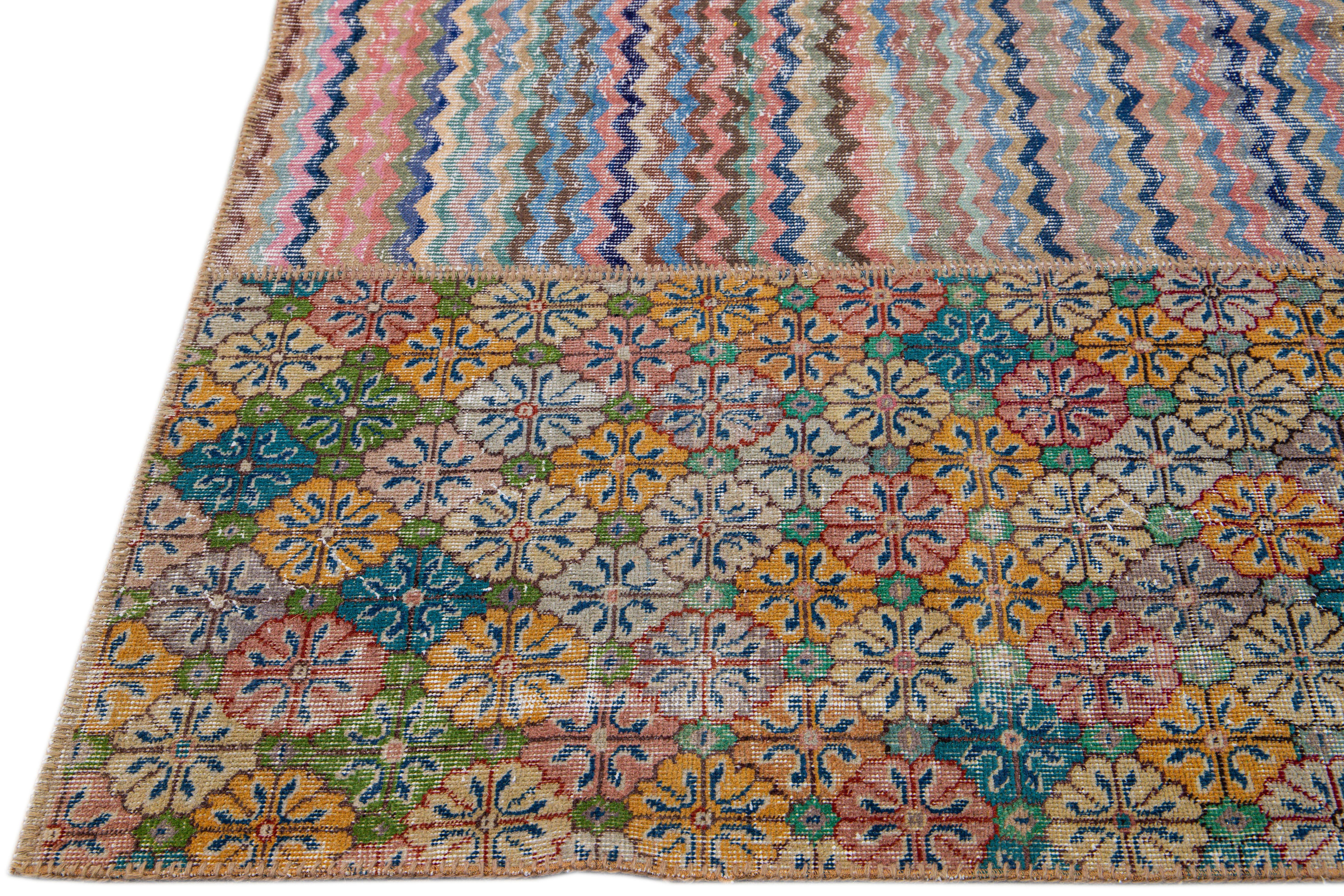 Asian Vintage Turkish Handmade Patchwork Design Wool Rug For Sale
