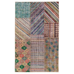 Türkischer handgefertigter Wollteppich im Patchwork-Design, Vintage