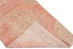 Vintage Turkish Handmade Pink Medallion Floral Wool Runner