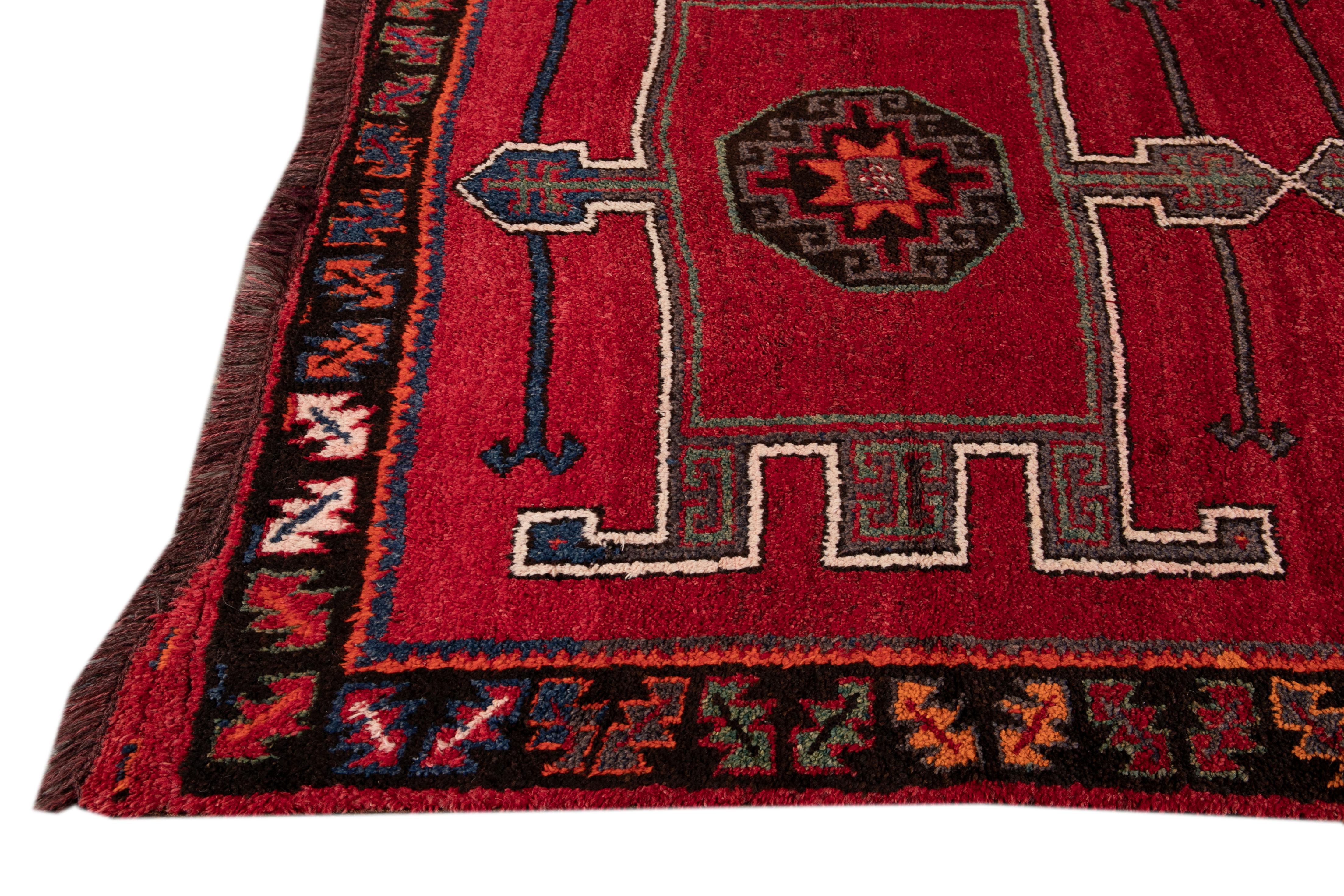 African Vintage Turkish Handmade Red Tribal Wool Runner For Sale
