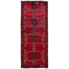 Tapis de couloir turc vintage en laine rouge tribal fait à la main
