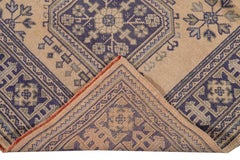 Vintage Turkish Handmade Tribal Motif Tan & Blue Wool Runner