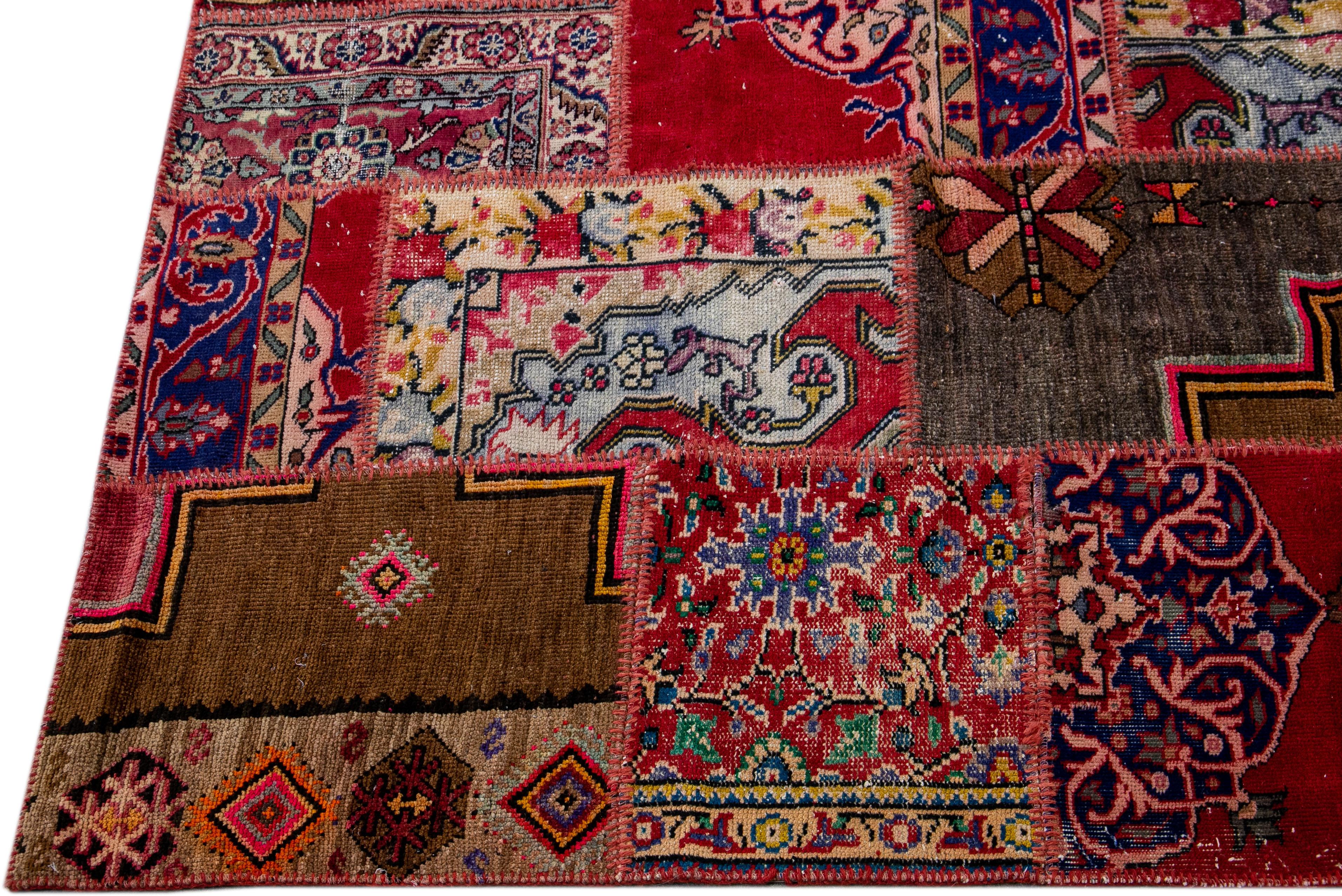 Khotan Vintage Turkish Handmade  Wool Rug with Multicolor Patchwork Design For Sale