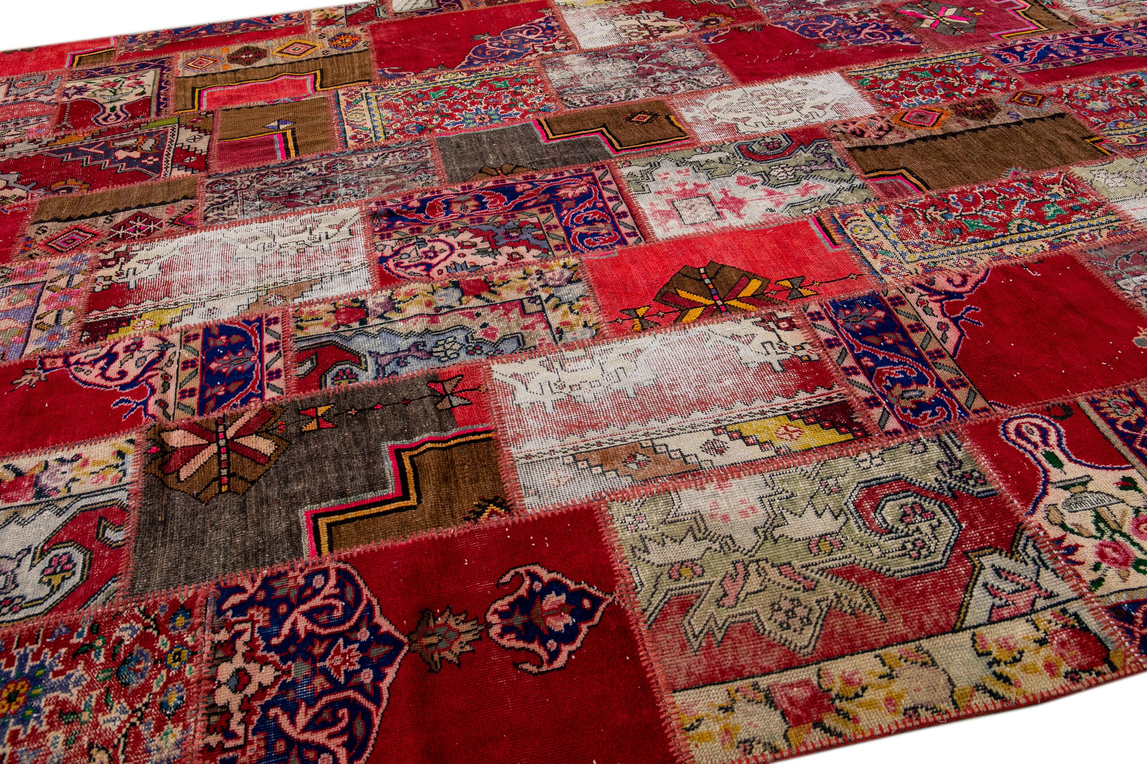 Pakistani Vintage Turkish Handmade  Wool Rug with Multicolor Patchwork Design For Sale