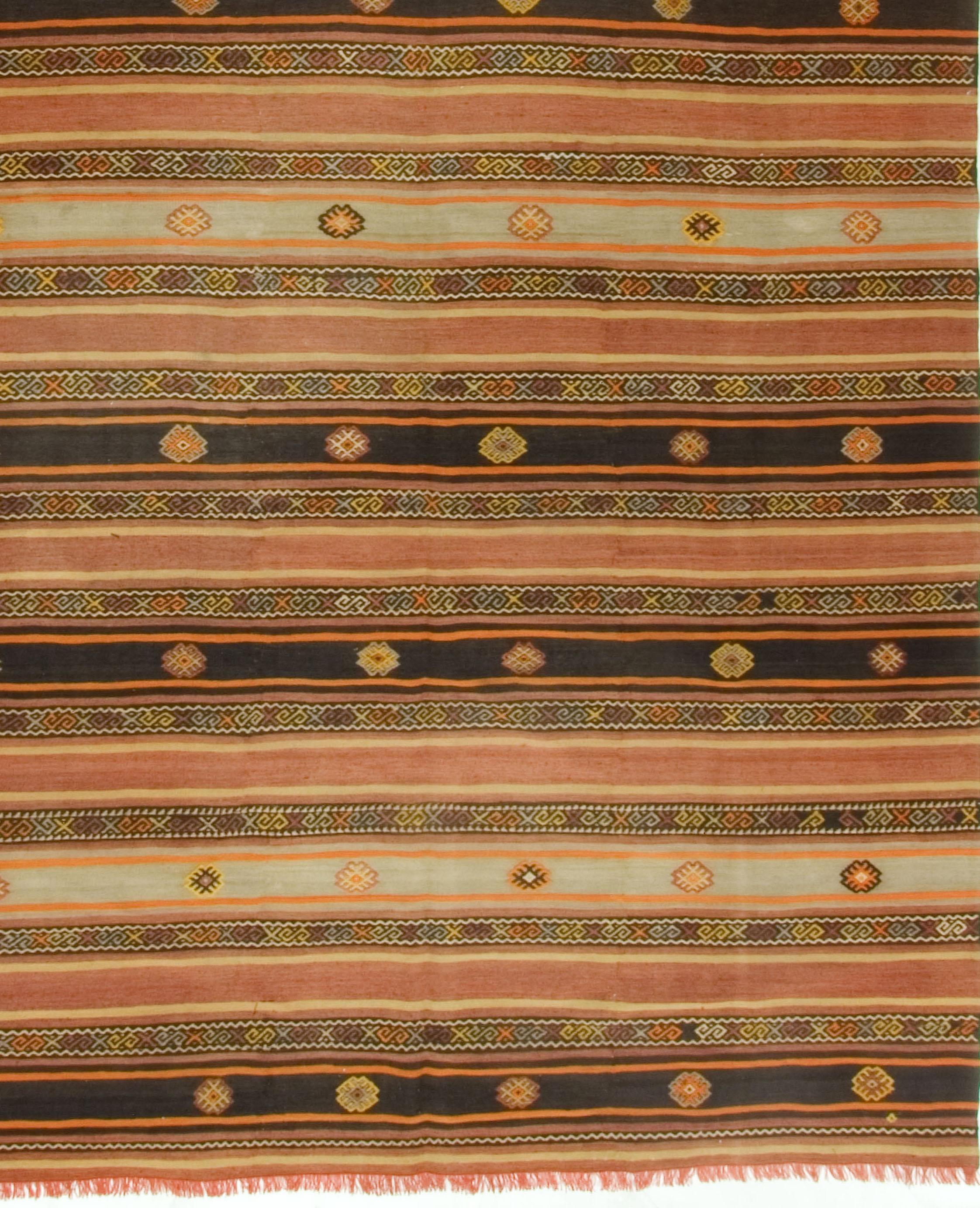 Hand-Woven Vintage Turkish Handwoven Kilim, 6'3 x 11'7 For Sale