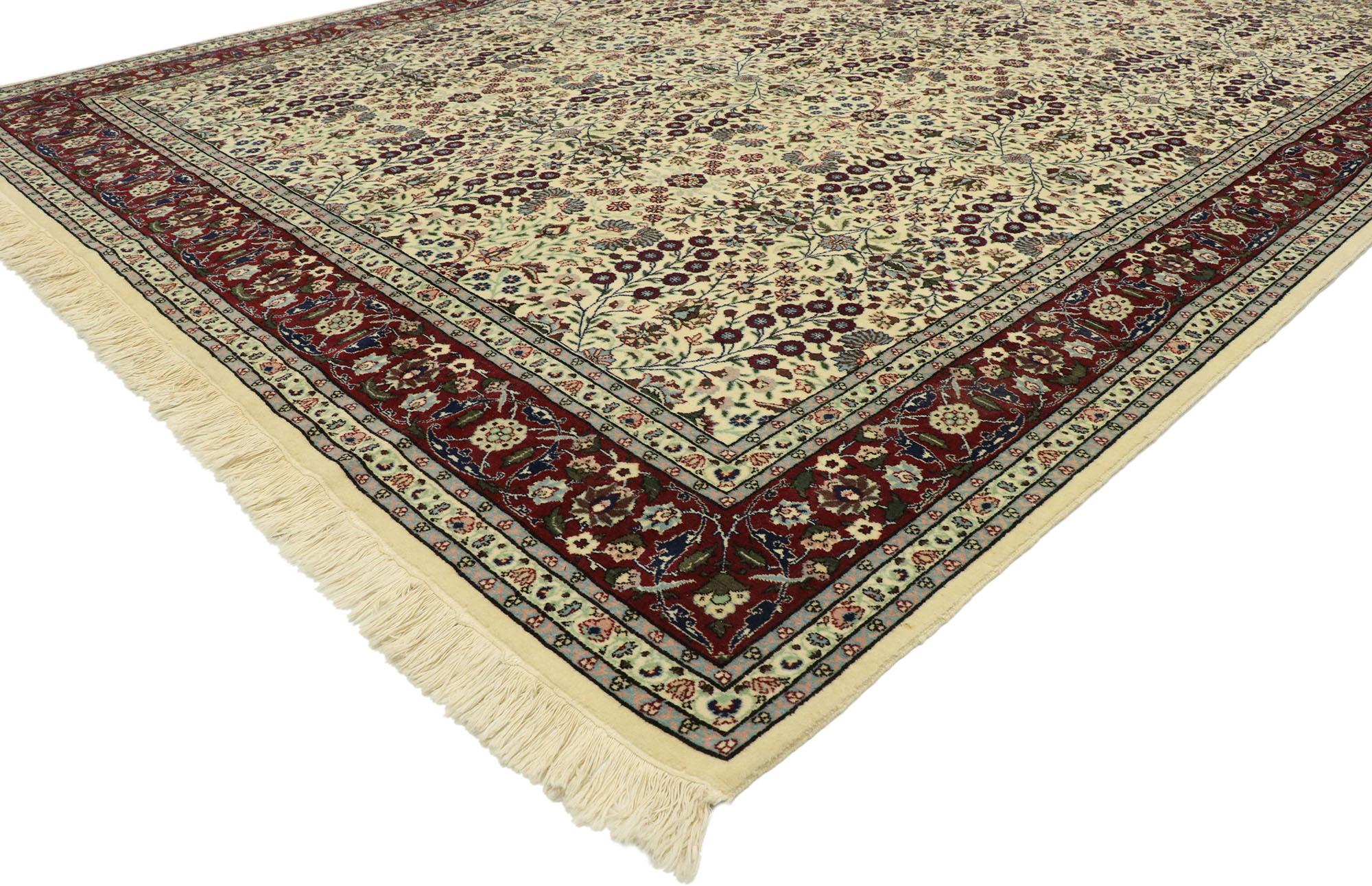 77534, vintage Turkish Harker Millefleur rug with Victorian style. With a timeless floral pattern and refined elegance, this hand knotted wool vintage Turkish Harker millefleur rug beautifully embodies Victorian style. The abrashed field is covered
