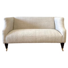 Vintage Turkish Hemp Rug Upholstered Settee with Caster Wheels