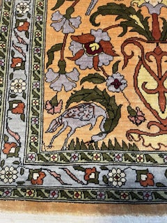 Vintage Turkish Hereke Pure Silk Rug, Paradise Garden & Birds, c. 1970s, - 1N136
