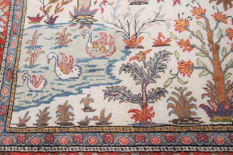 52×323 \"Row of trees\"ViNTAGE TURKiSH RUG Vintage Turkish Hereke Rug Cotton Kaysari Birds Tapestry