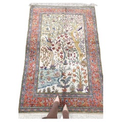 Vintage Turkish Hereke Rug Cotton Kaysari Birds Tapestry Tree of Life Rug