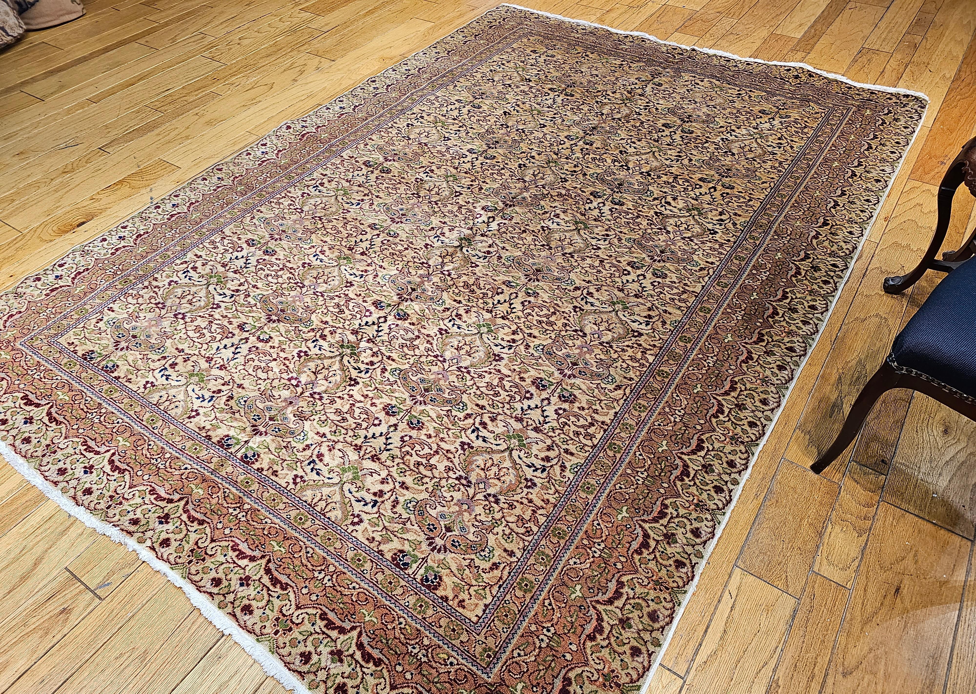 Vintage Turkish Hereke Rug in Allover Pattern in Pale Yellow, Green, mauve For Sale 5