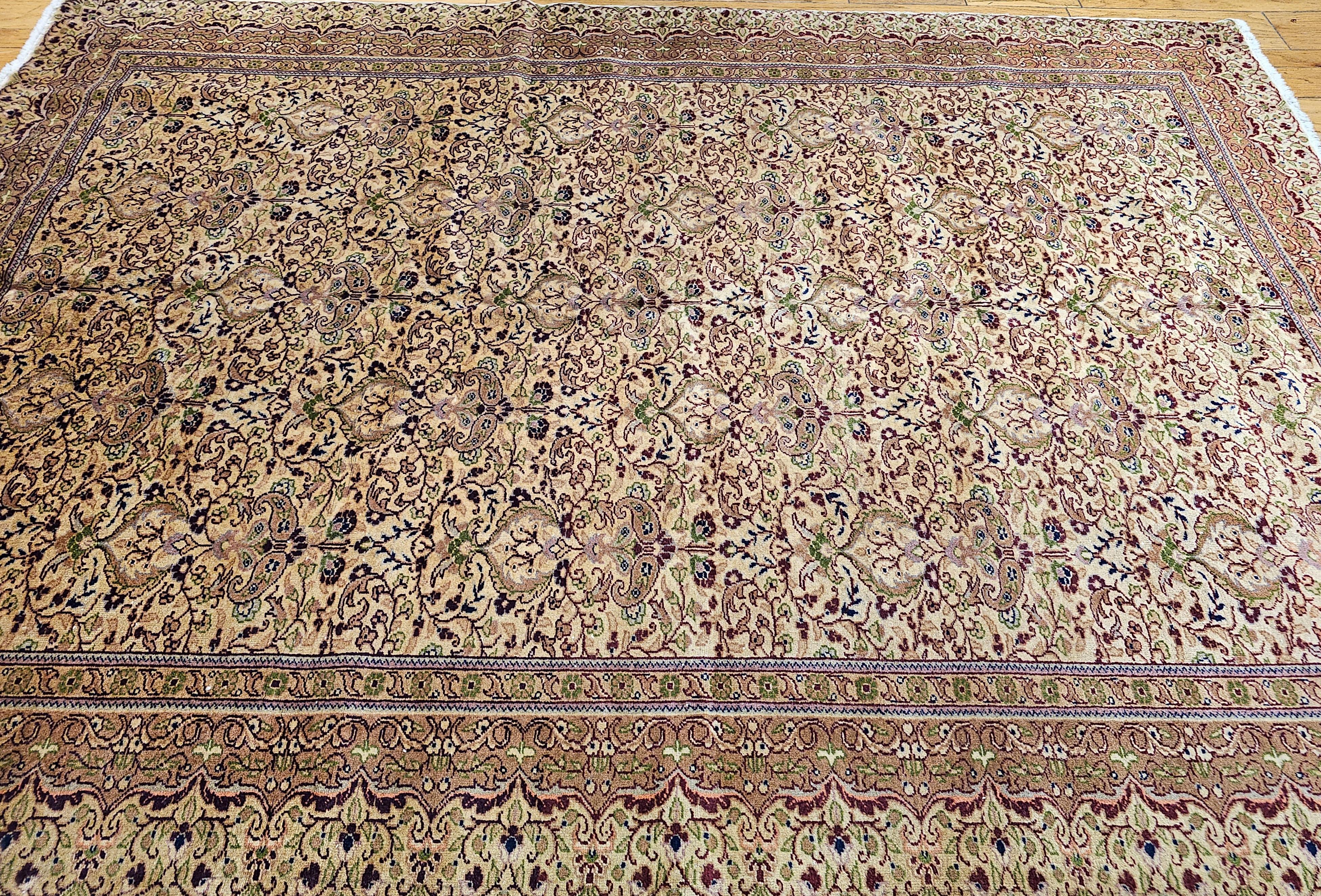 Vintage Turkish Hereke Rug in Allover Pattern in Pale Yellow, Green, mauve For Sale 9