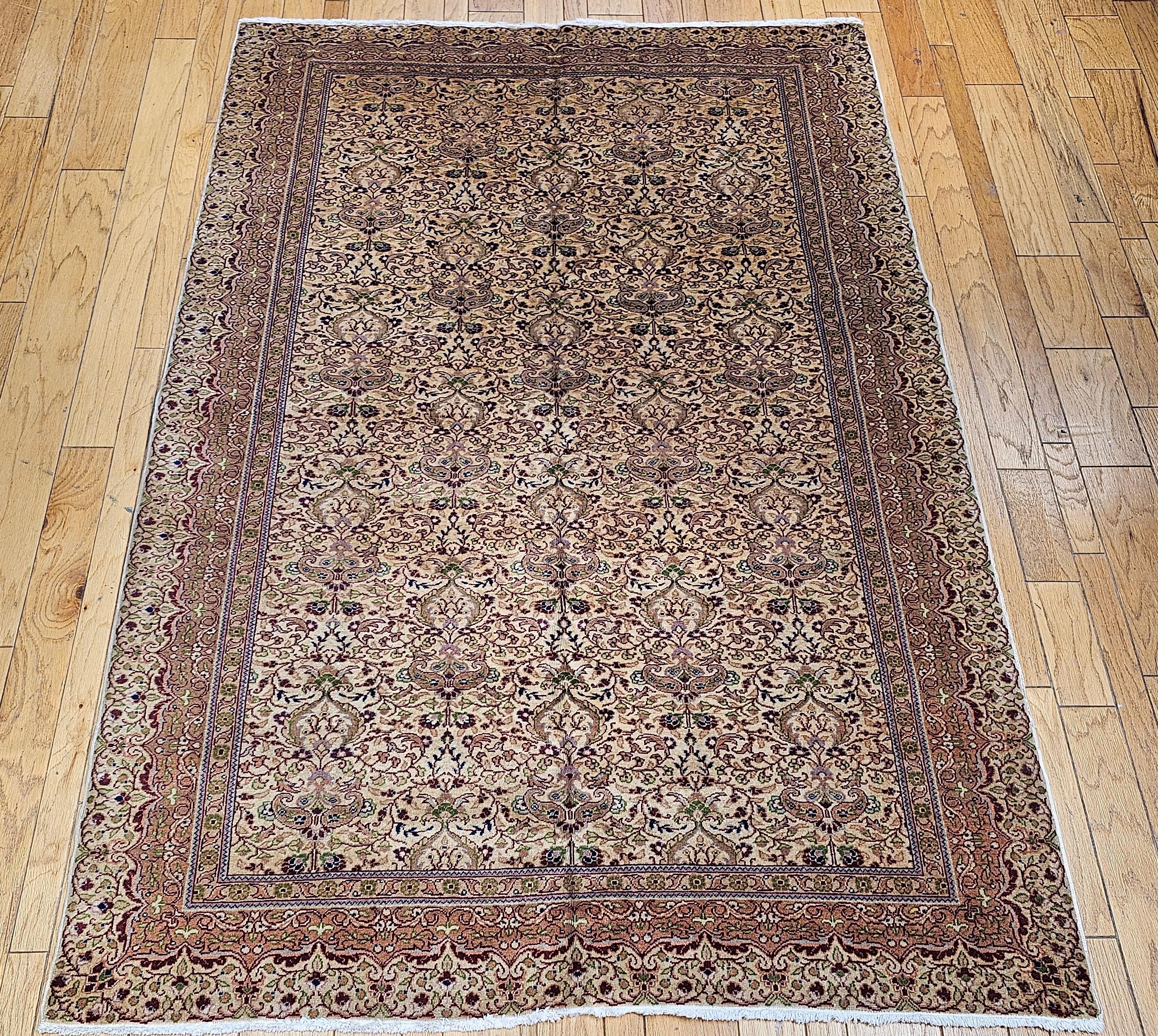 Vintage Turkish Hereke Rug in Allover Pattern in Pale Yellow, Green, mauve For Sale 10