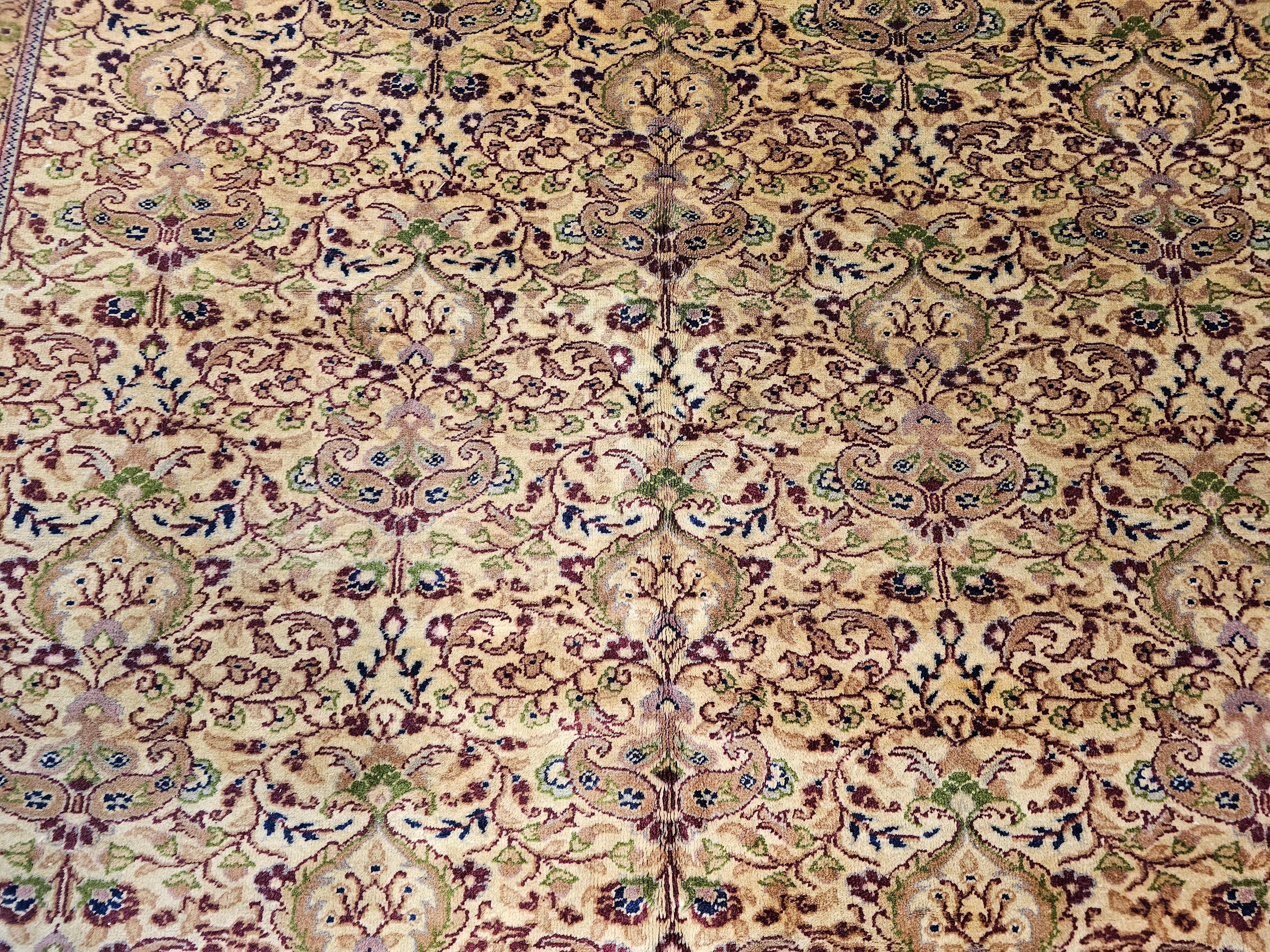 Vintage Turkish Hereke Rug in Allover Pattern in Pale Yellow, Green, mauve In Good Condition For Sale In Barrington, IL