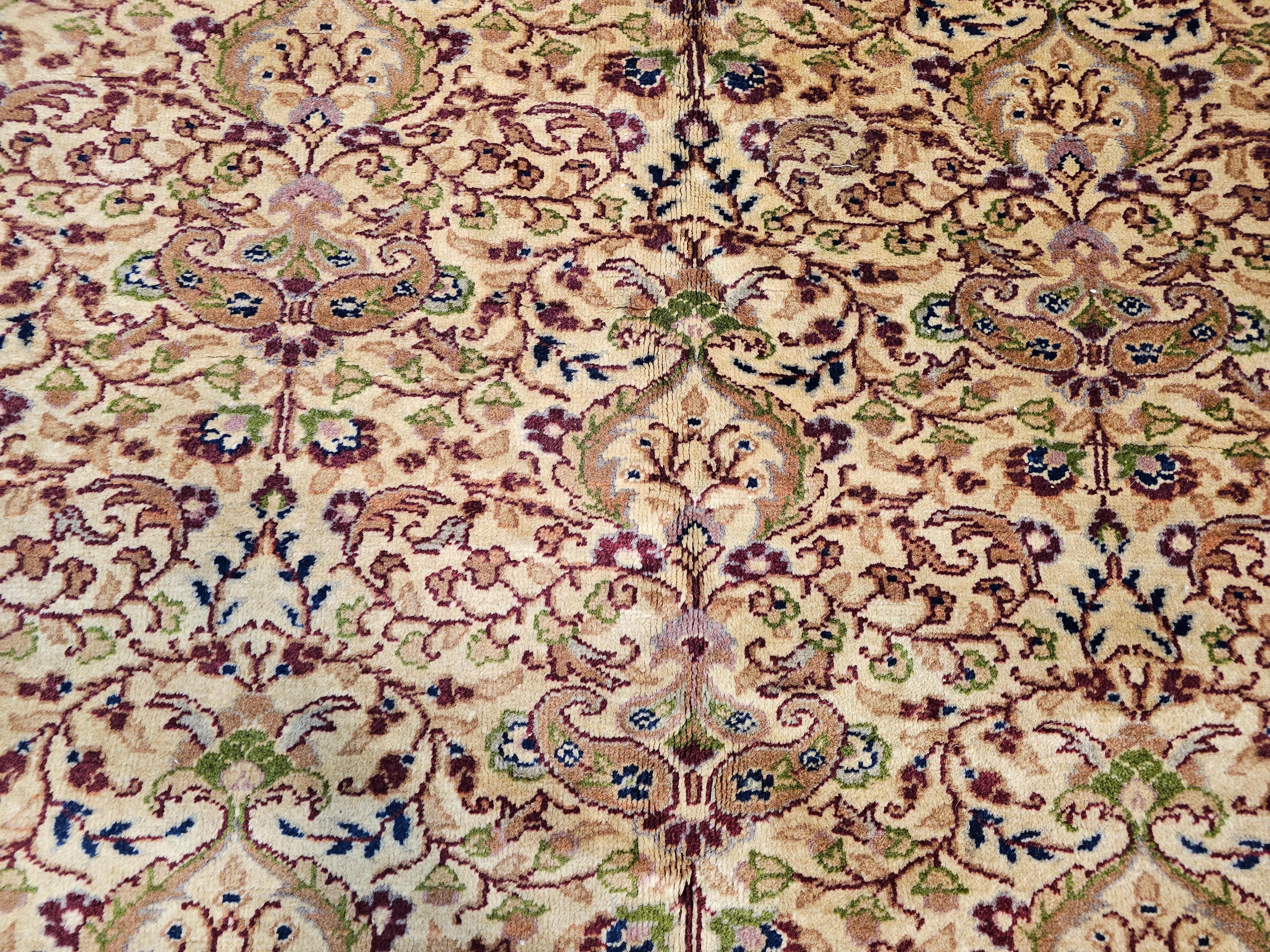 Vintage Turkish Hereke Rug in Allover Pattern in Pale Yellow, Green, mauve For Sale 1