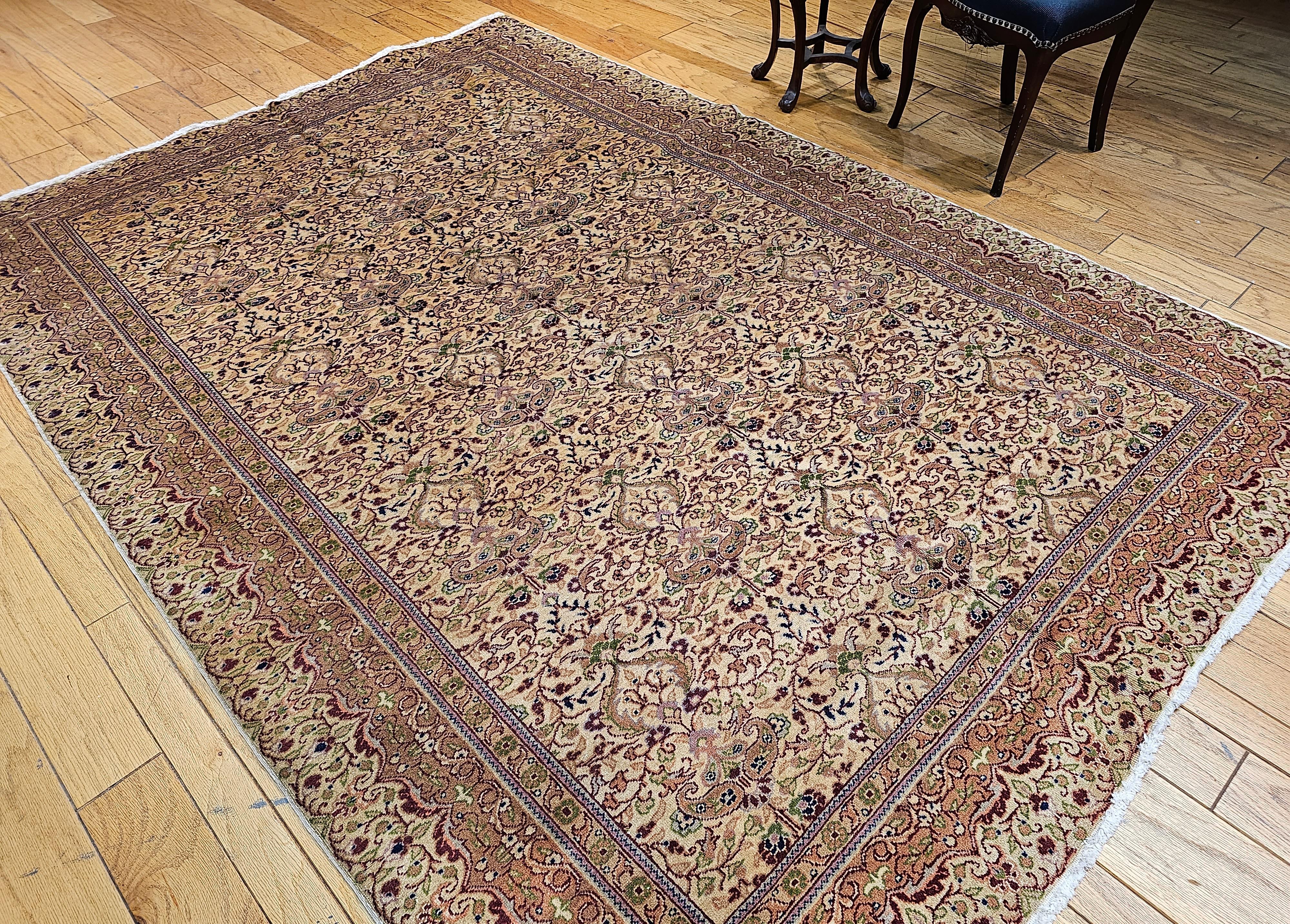 Vintage Turkish Hereke Rug in Allover Pattern in Pale Yellow, Green, mauve For Sale 3