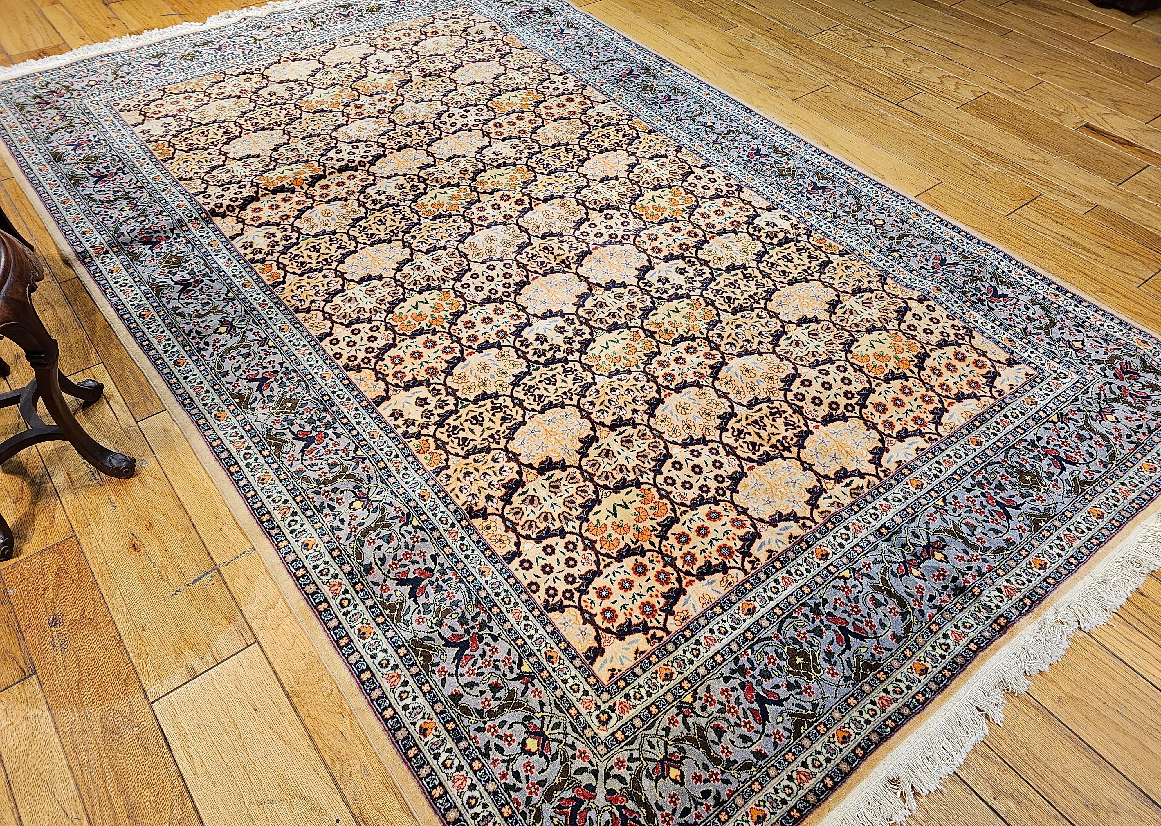 Vintage Turkish Hereke Rug in Allover Pattern in Yellow, Green, Mauve, Lavender For Sale 11