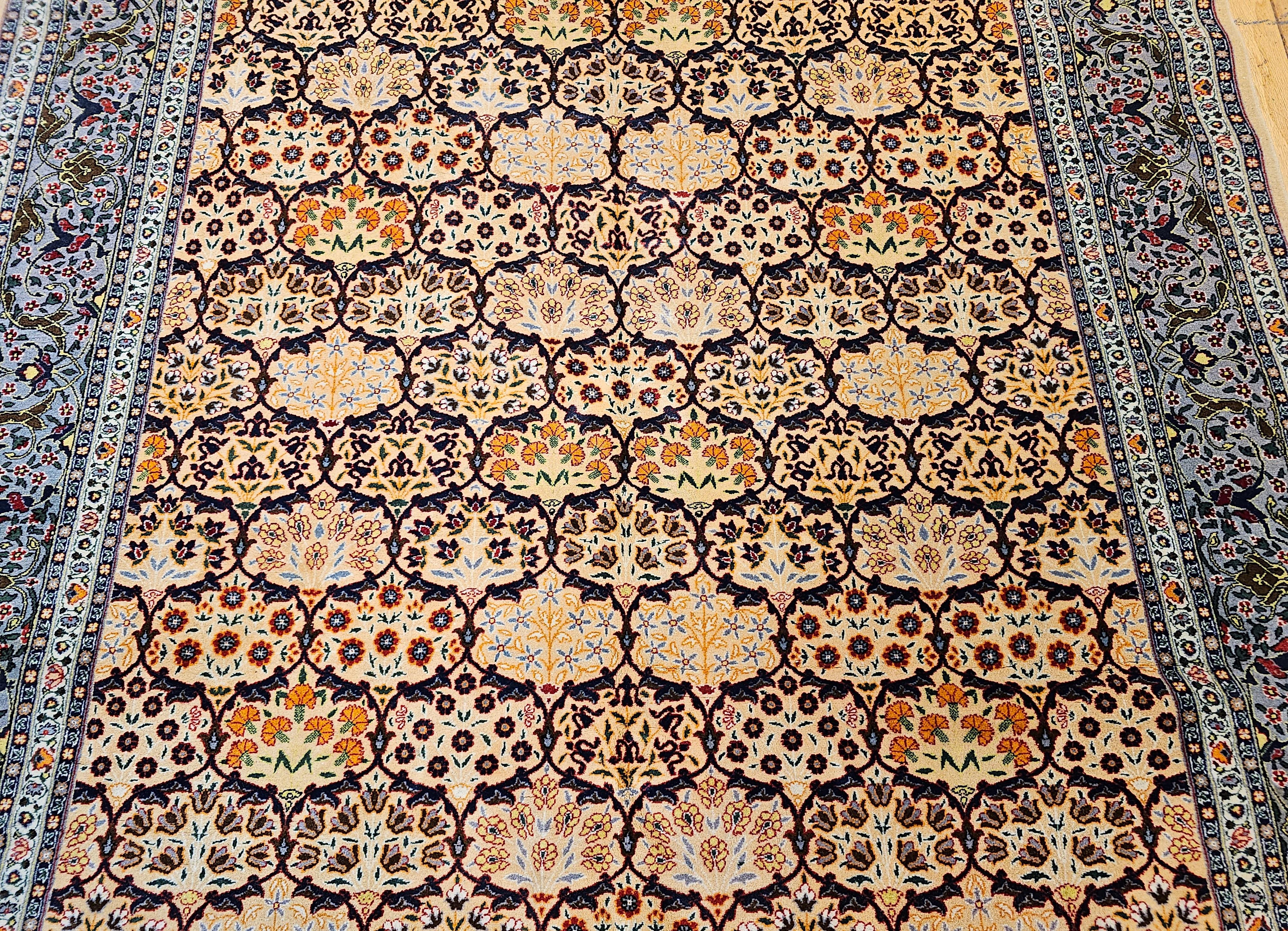 Vintage Turkish Hereke Rug in Allover Pattern in Yellow, Green, Mauve, Lavender In Good Condition For Sale In Barrington, IL