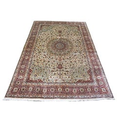 Vintage Turkish Hereke Silk 6x8 Ivory & Red Handmade Area Rug