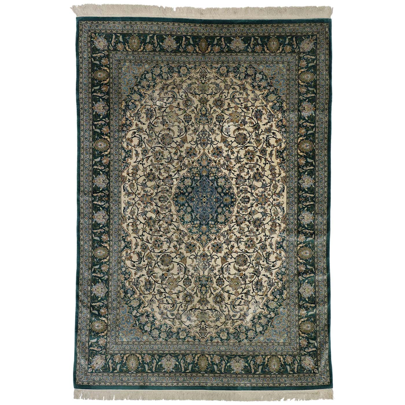 Vintage Turkish Hereke Silk Area Rug with Victorian Art Nouveau Style ...