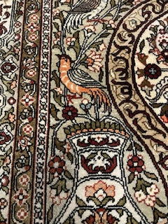Vintage Turkish Hereke Silk Prayer Rug, Paradise Birds, 1970s, 4'1" × 2'6- 1N128