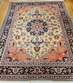 Vintage Turkish Azari Rug, Handwoven Wool, Heriz Serapi Pattern, Vegetable Dyes
