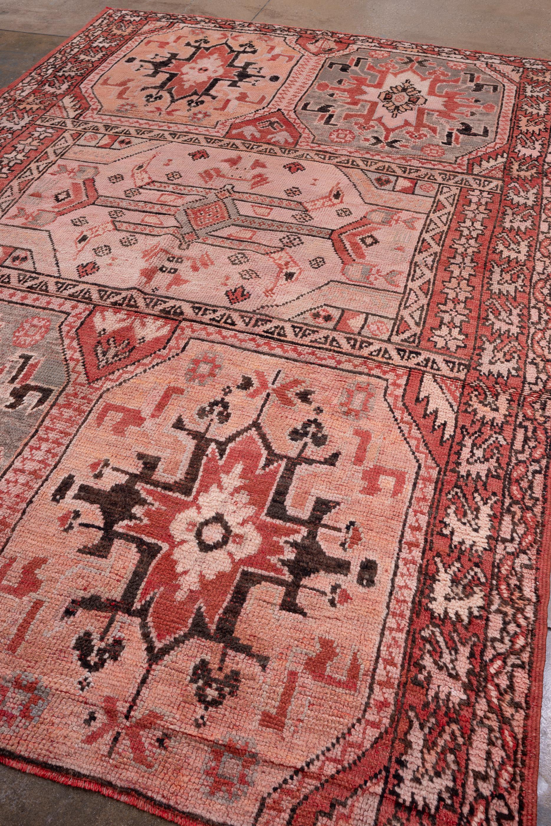 Hand-Knotted Vintage Turkish Influence Moroccan Rug with Red Background For Sale