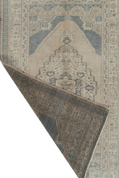 Vintage Turkish Ivory Brown Hand Knotted Wool Oushak Area Rug 3'7 x 5'5