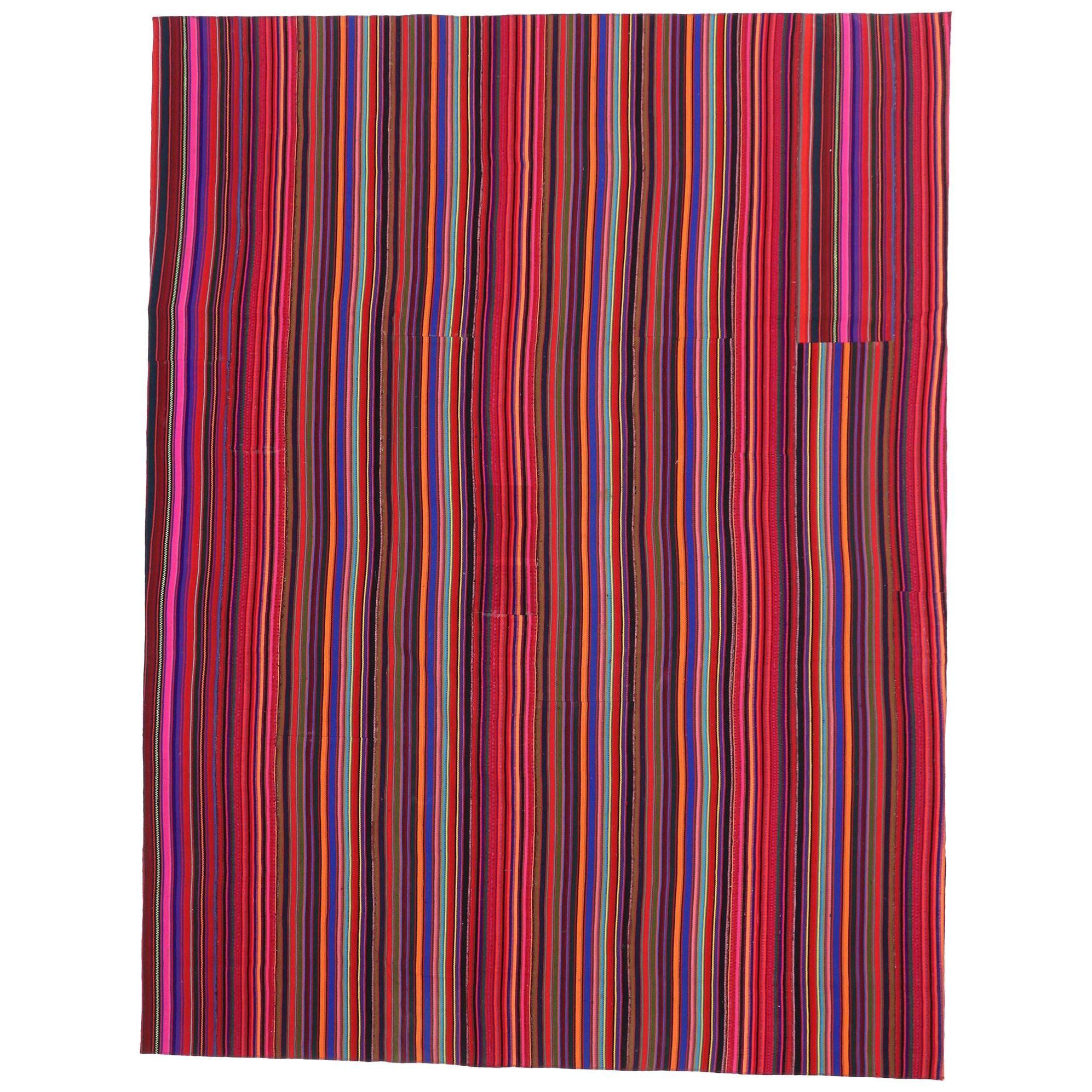 Vintage Turkish Kilim Rug with Bohemian Tribal Design and Modern Cabin