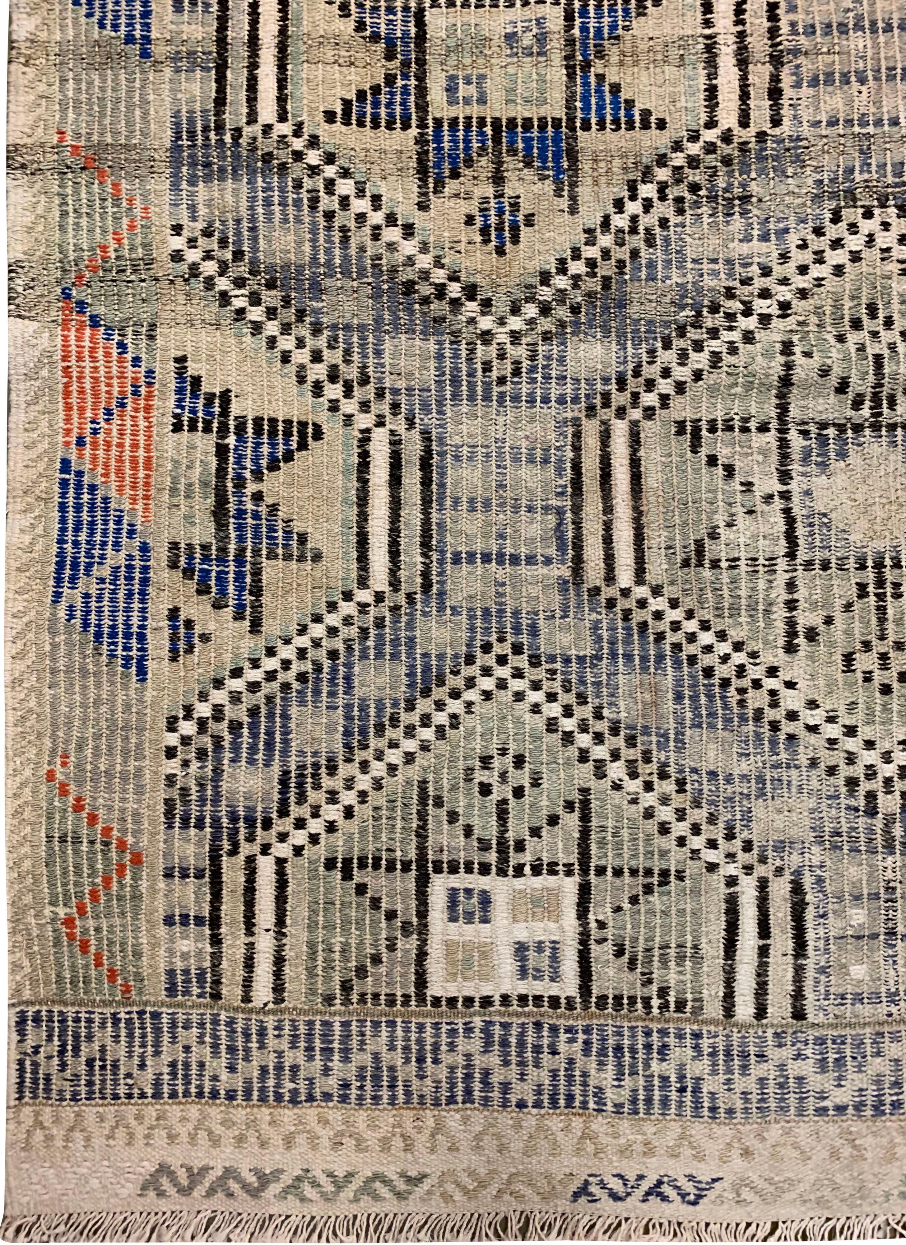 Hand-Woven Vintage Circa 1940 Ivory/Taupe Turkish Jajim Flat-Weave Rug 6'4 x 10'5 For Sale