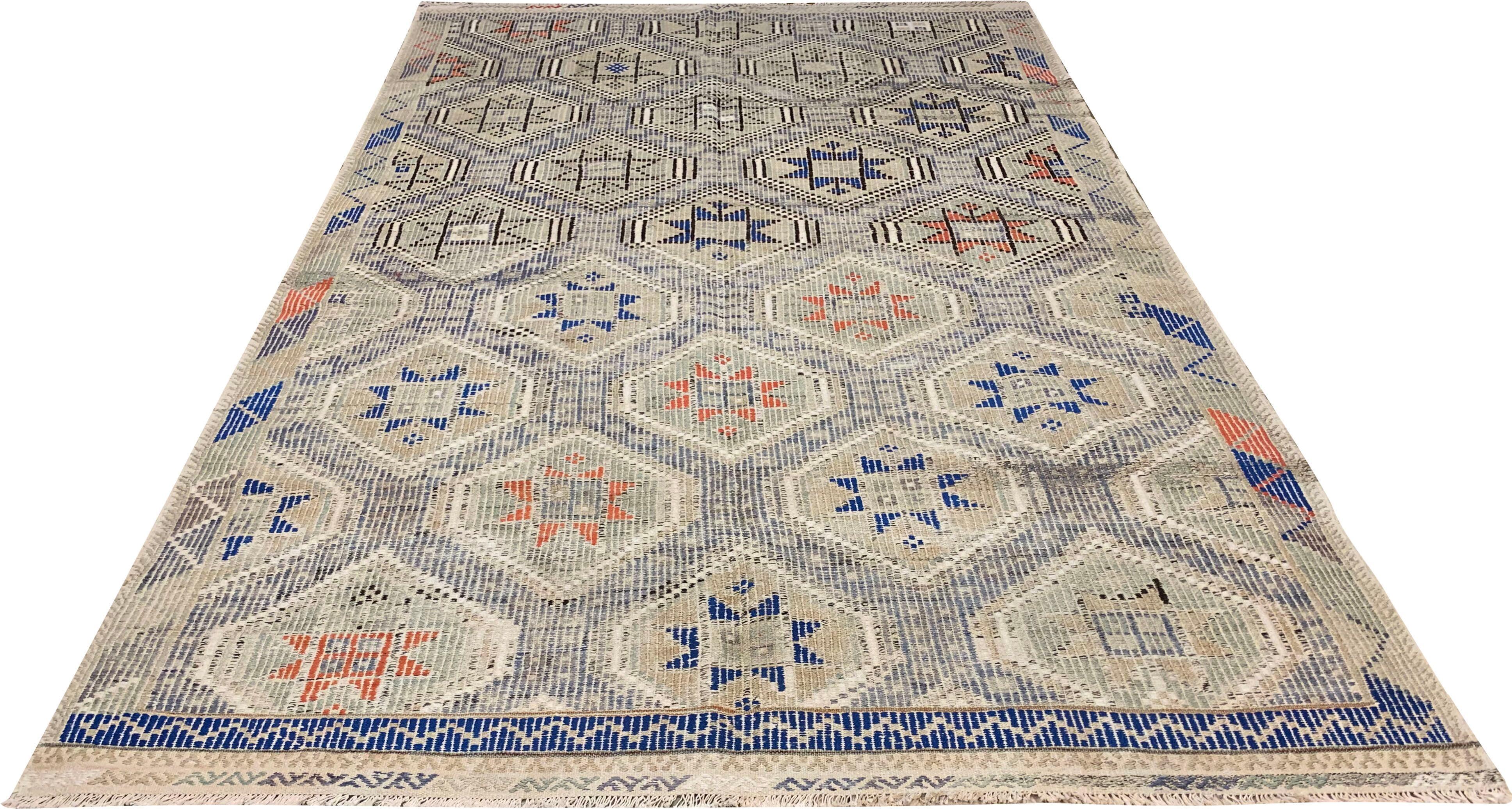 Vintage Circa 1940 Ivory/Taupe Turkish Jajim Flat-Weave Rug 6'4 x 10'5 For Sale 1