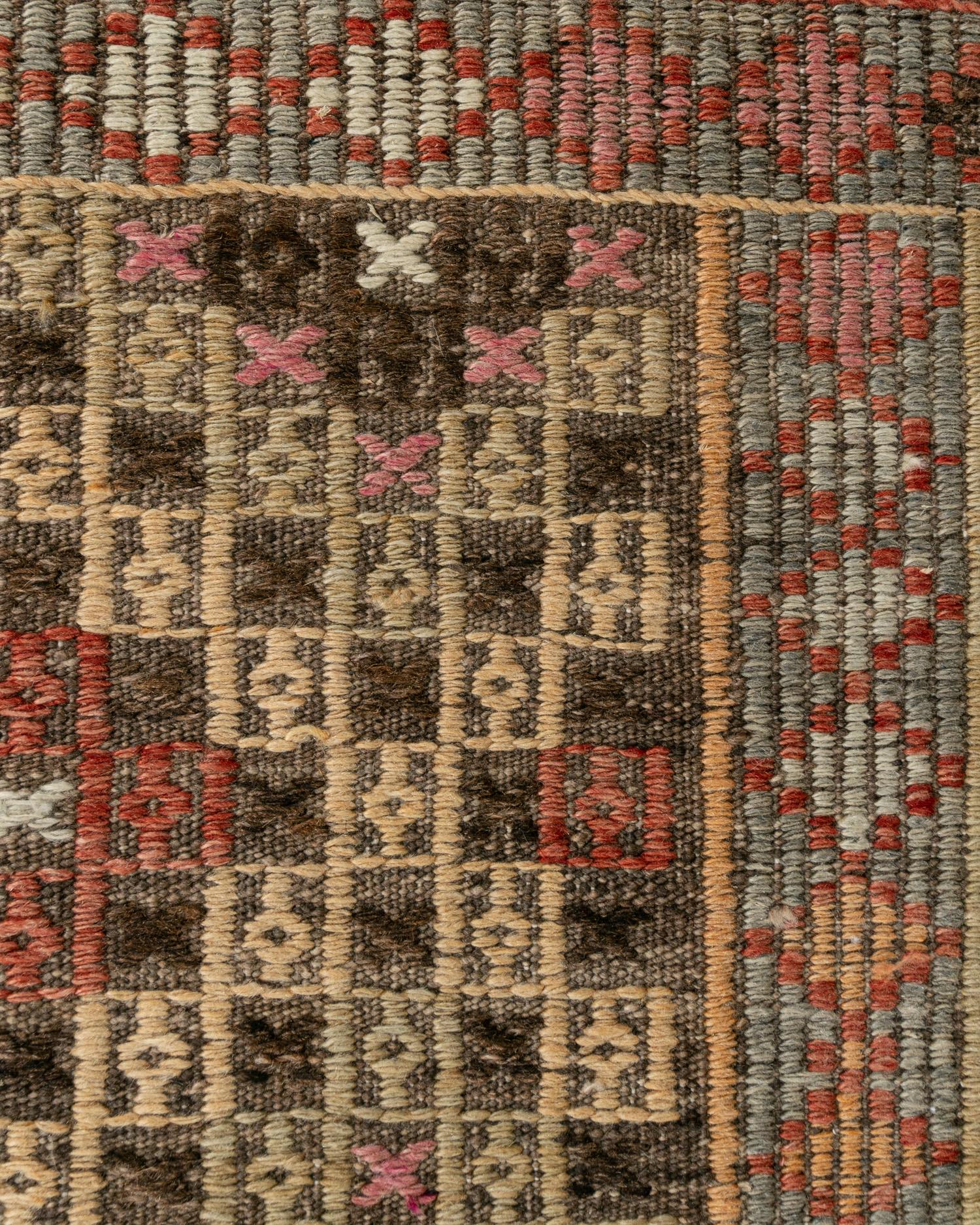 Wool Vintage Turkish Jajim Flatweave Area Rug  5'2 x 9'7 For Sale