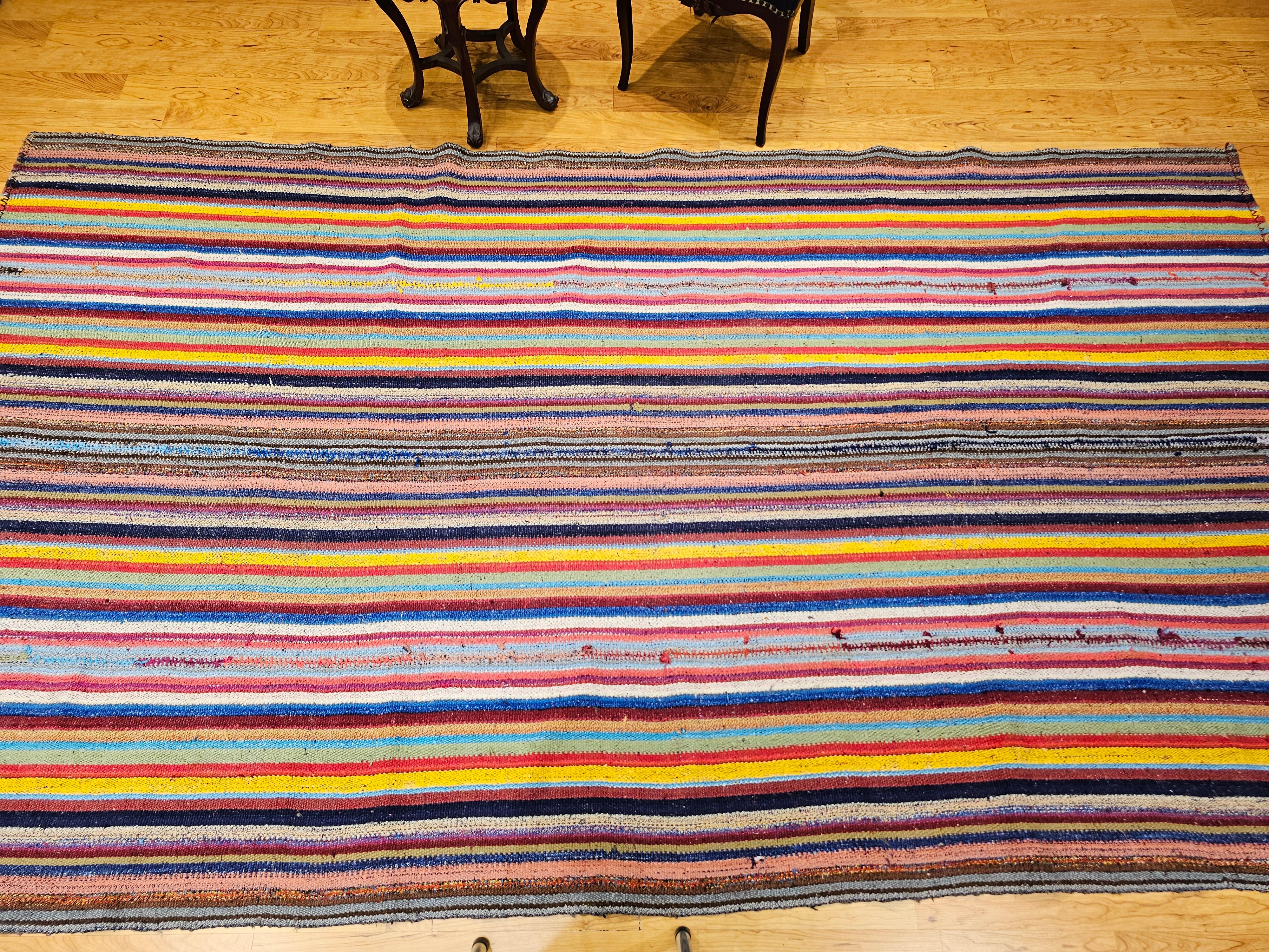 Vintage Turkish Jajim Kilim Room Size Rug For Sale 4