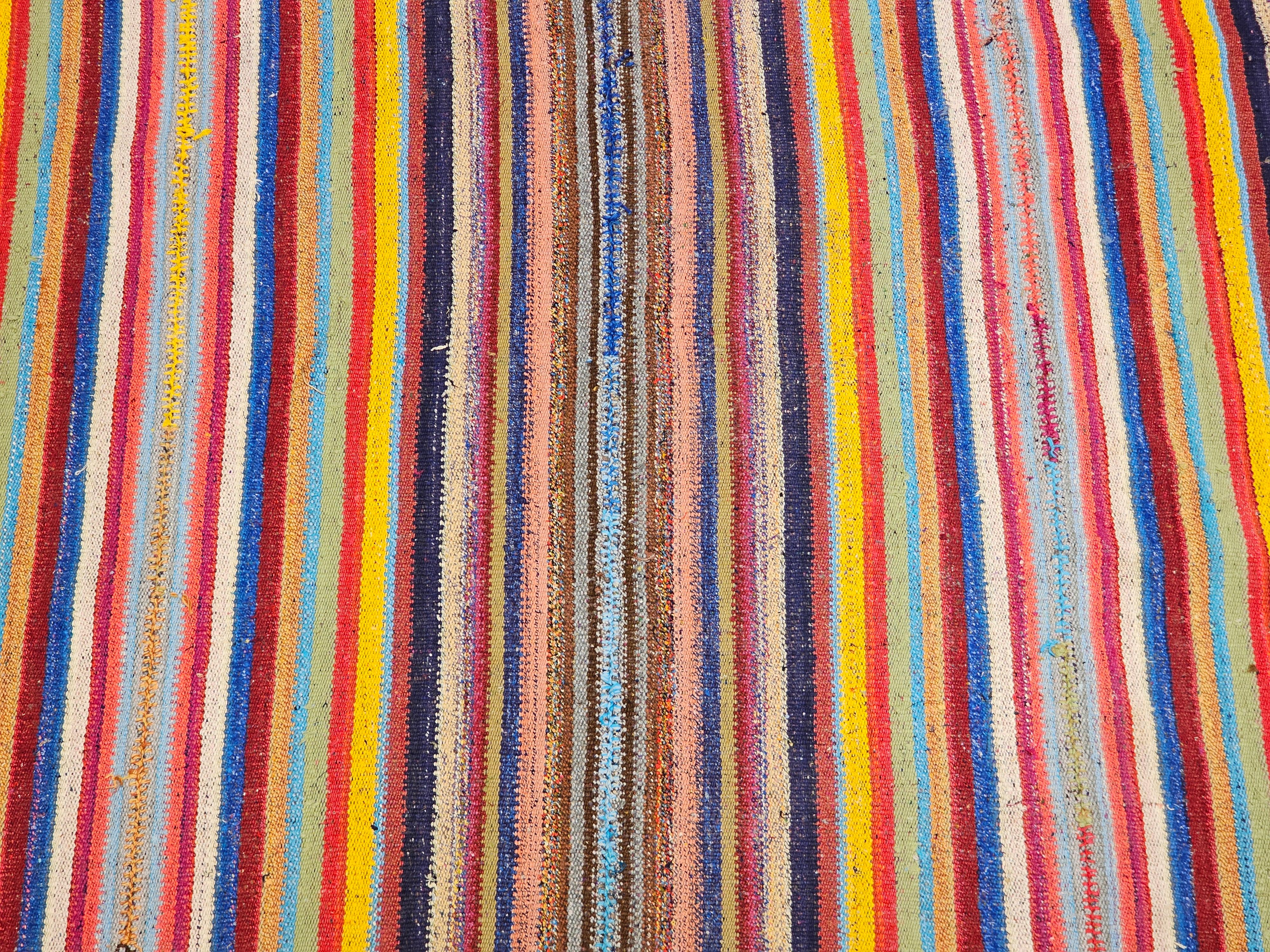 Vegetable Dyed Vintage Turkish Jajim Kilim Room Size Rug For Sale