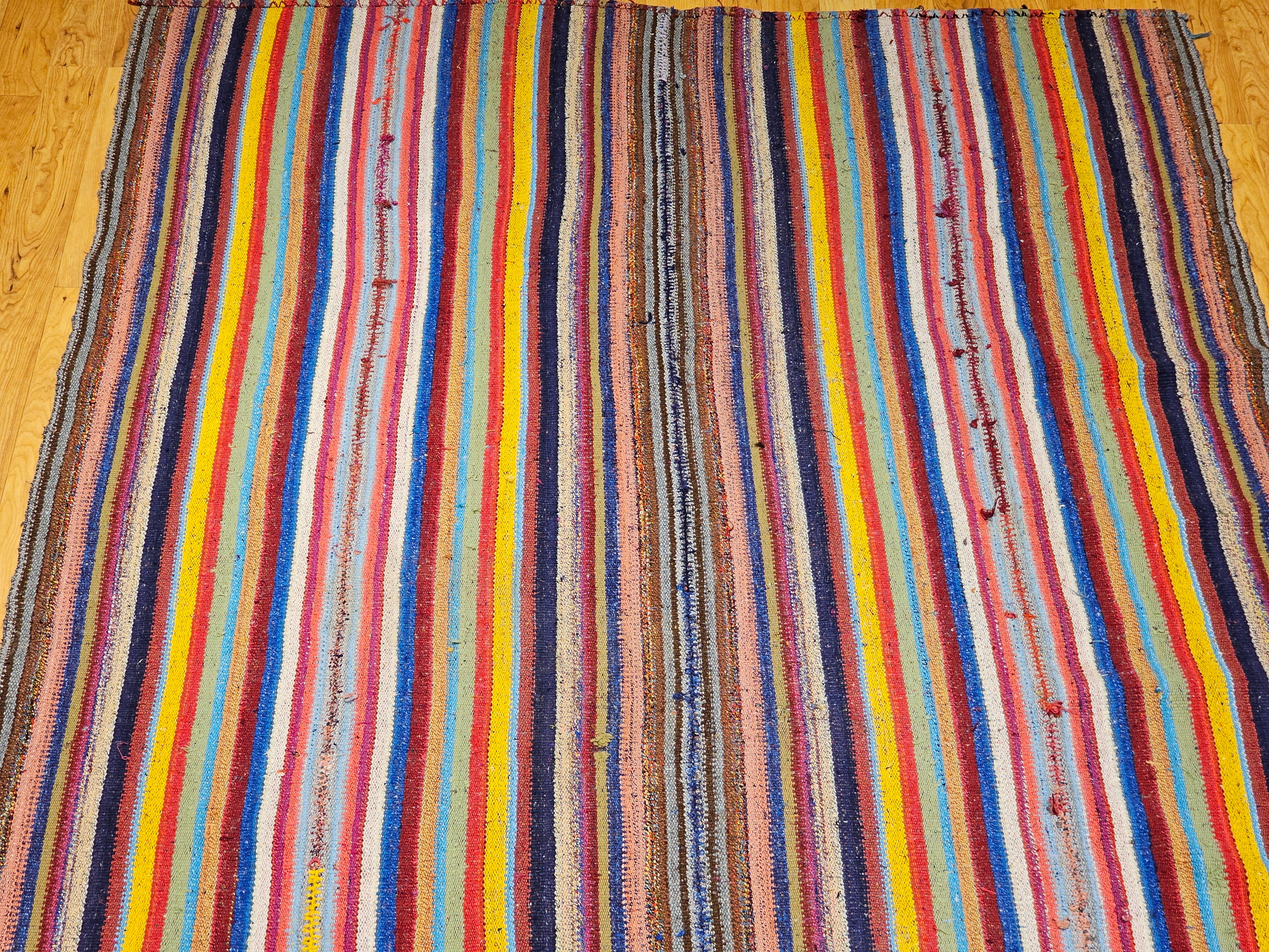 20th Century Vintage Turkish Jajim Kilim Room Size Rug For Sale
