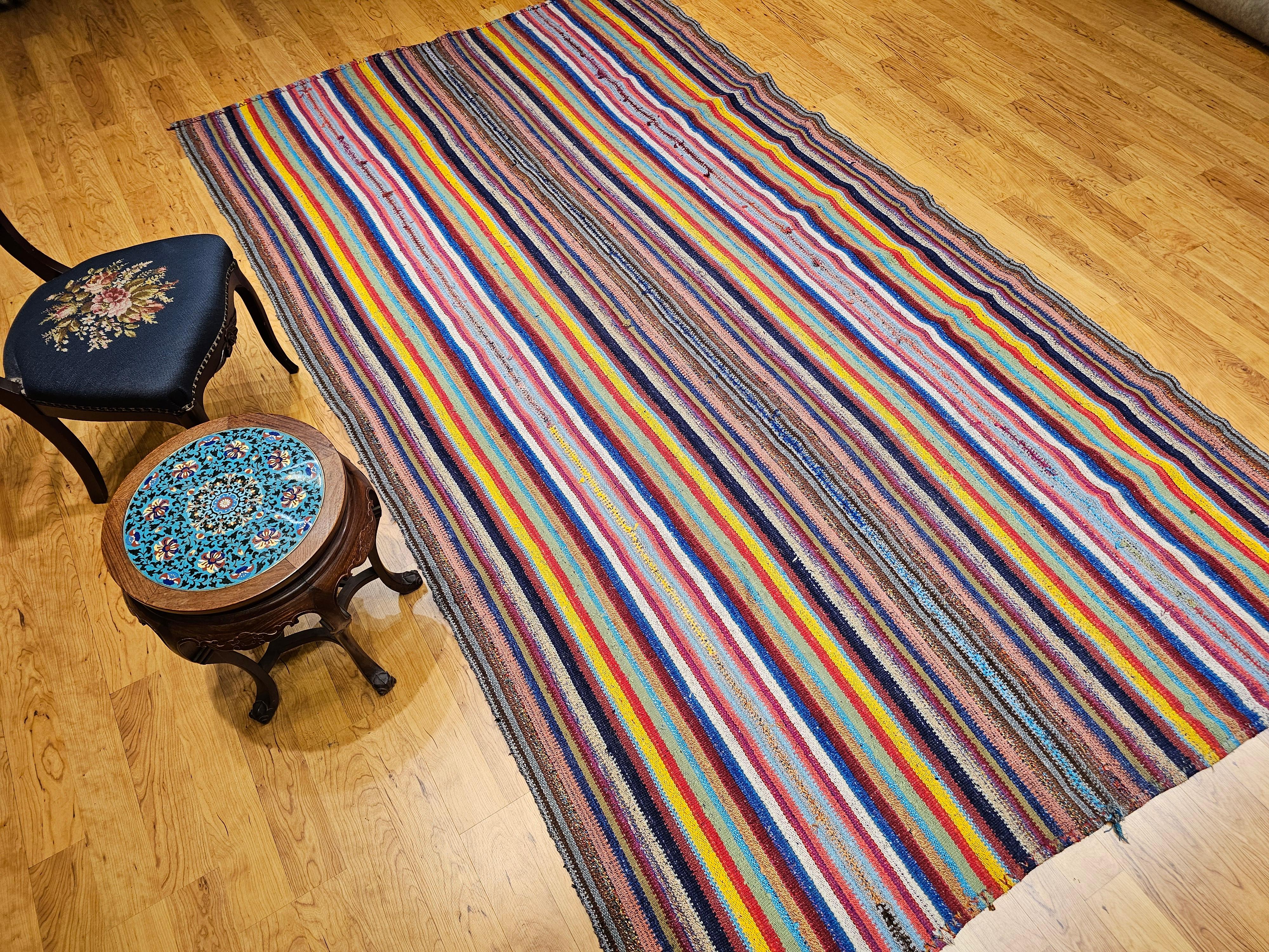 Vintage Turkish Jajim Kilim Room Size Rug For Sale 2