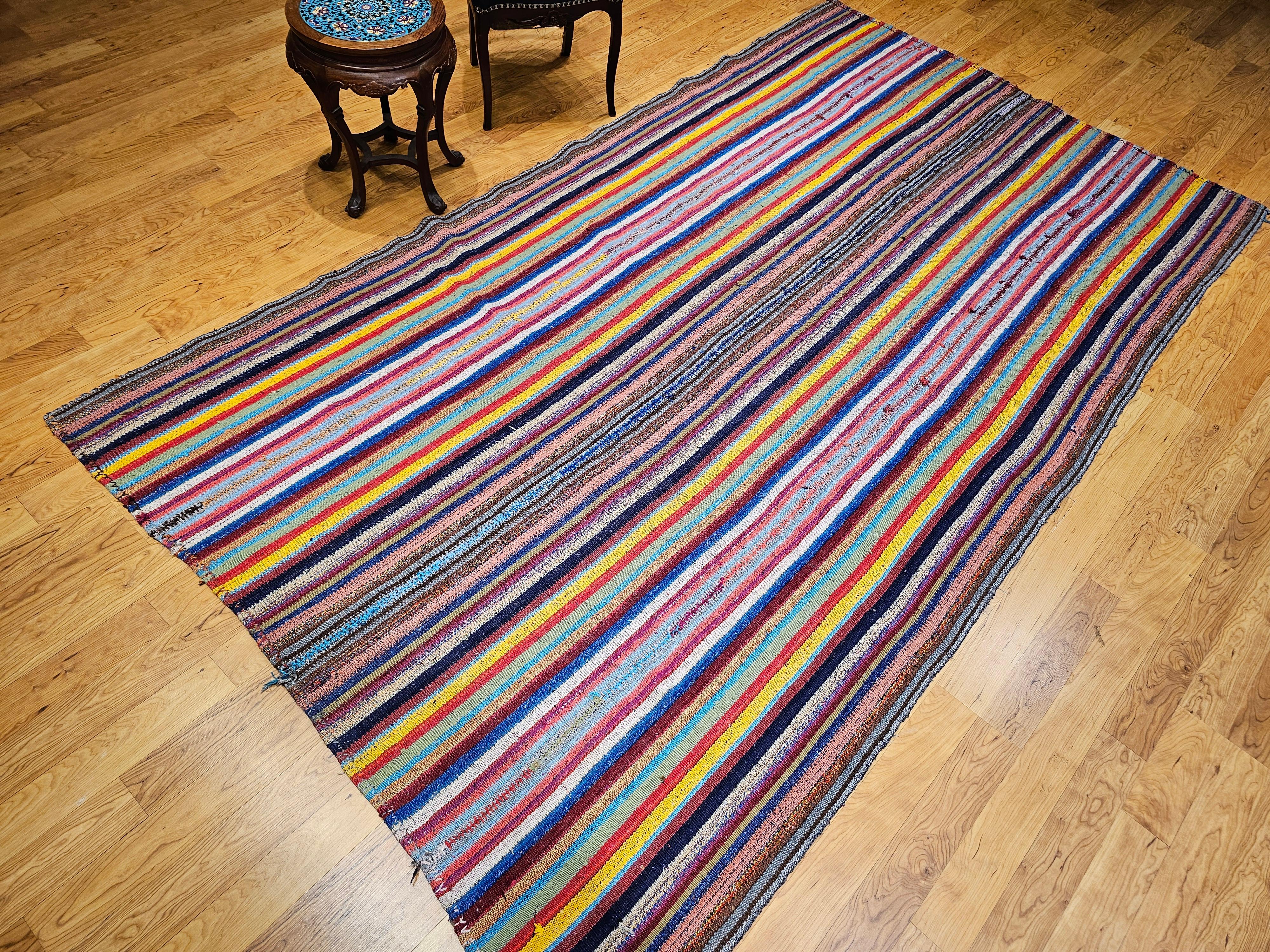 Vintage Turkish Jajim Kilim Room Size Rug For Sale 3