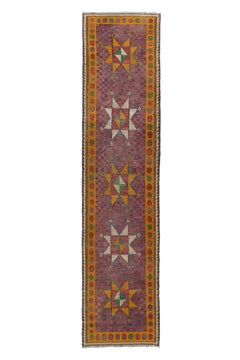 Vintage Turkish Jijim Runner with Star Medallions in Blue