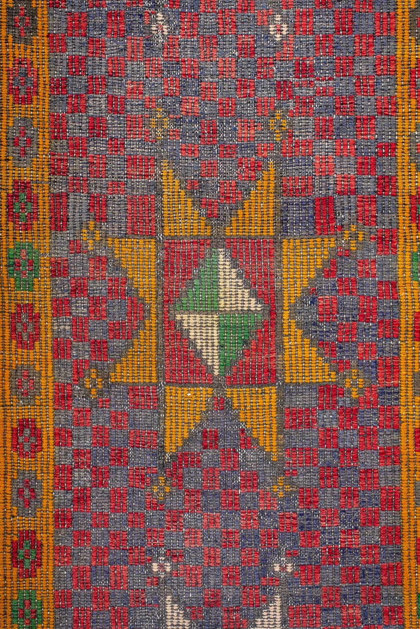 Vintage Turkish Jijim Runner with Star Medallions in Blue In Excellent Condition For Sale In New York, NY