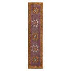 Vintage Turkish Jijim Runner with Star Medallions in Blue