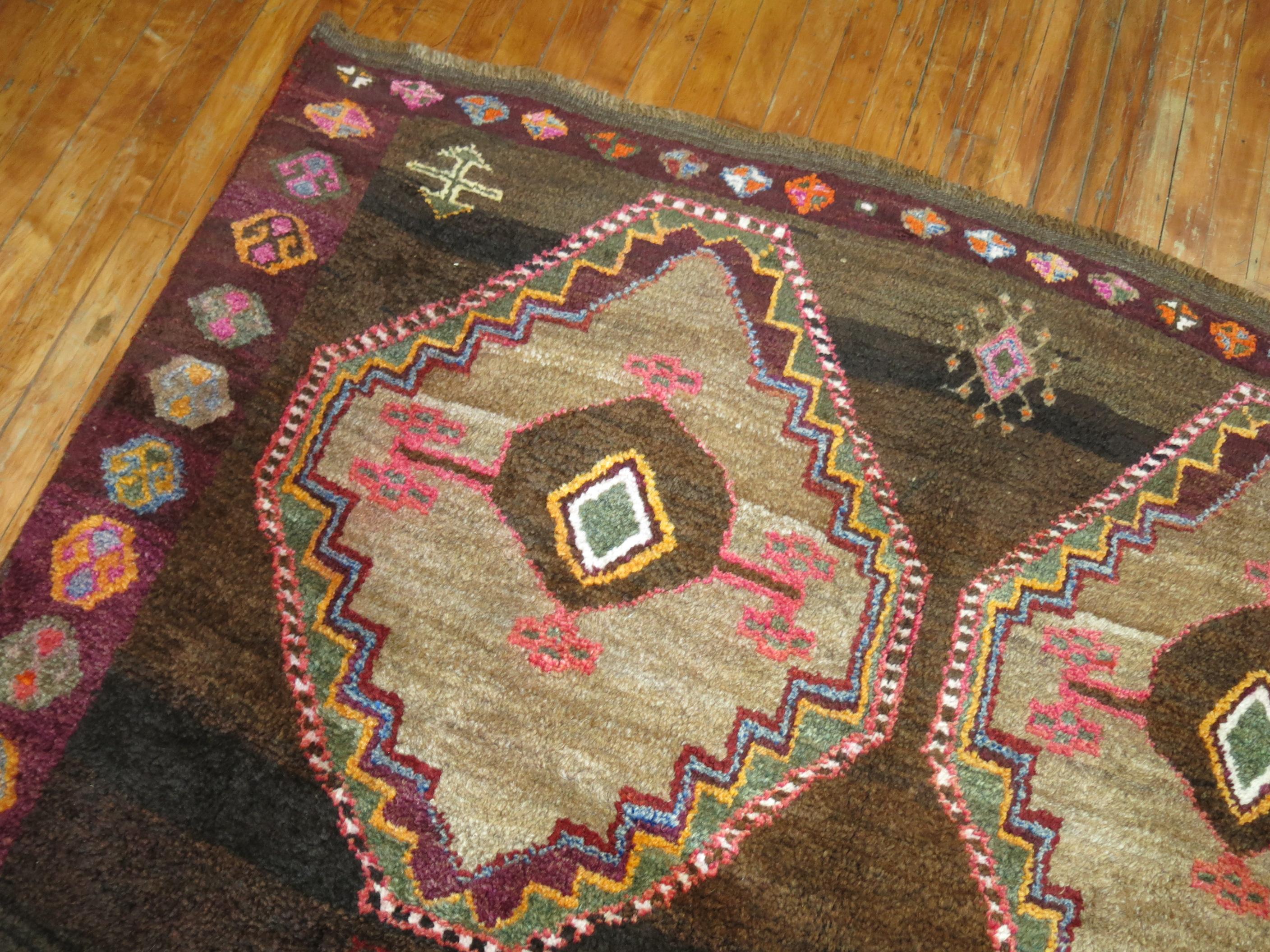 Vintage Turkish Kars Anatolian Gallery Rug In Good Condition For Sale In New York, NY
