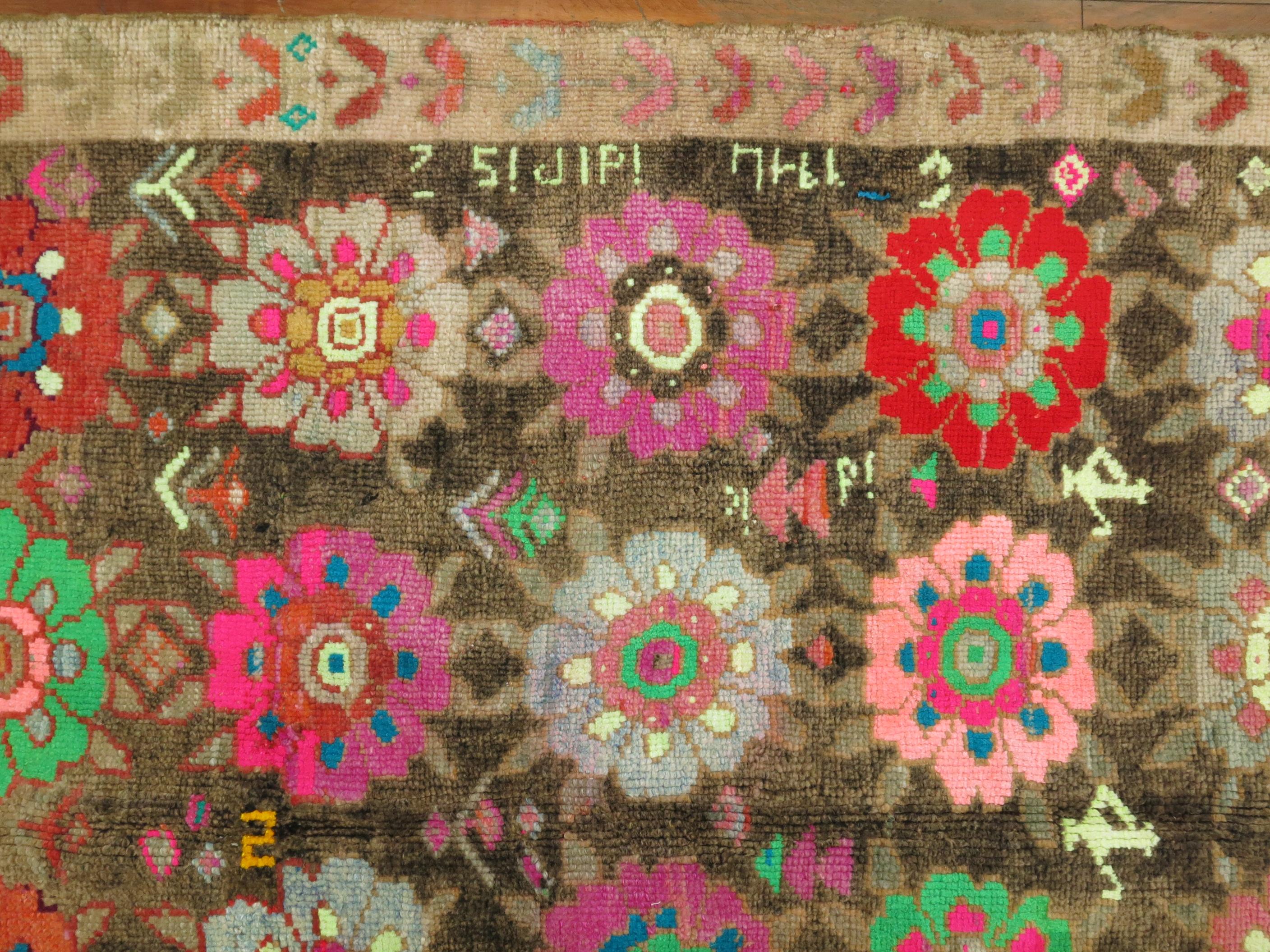 Hand-Woven Funky Bright Color Vintage Turkish Kars Anatolian Rug