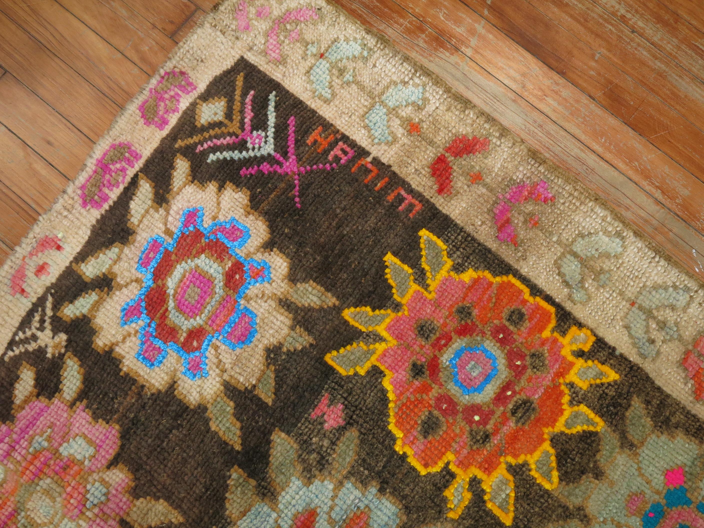 Funky Bright Color Vintage Turkish Kars Anatolian Rug In Excellent Condition In New York, NY