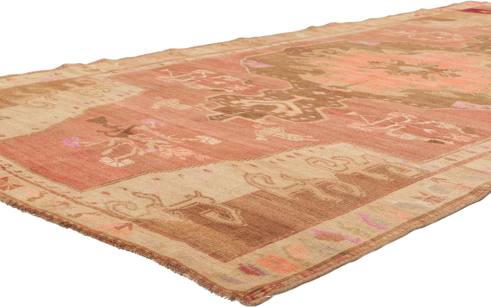 53699 Vintage Turkish kars gallery rug. Measures:  5'06 x 11'04.
Abrash. Antique wash. Hand-knotted wool. Made in Turkey.