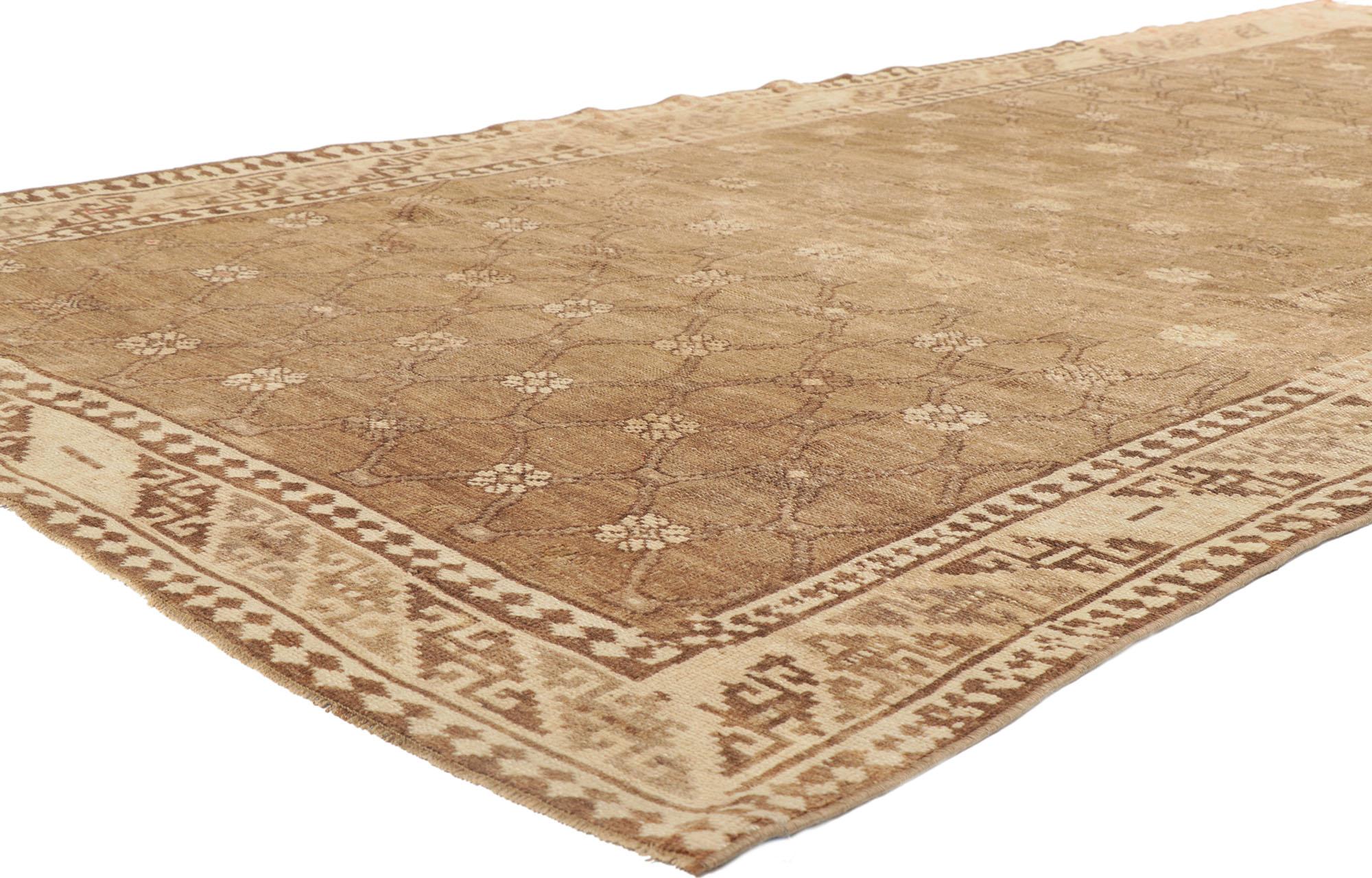 53723 Vintage Brown Turkish Kars Rug, 05'06 x 11'06. 
From the historic city of Kars, nestled in the northeastern corner of Turkey, emerge the magnificent handwoven treasures known as Kars rugs, steeped in centuries-old tradition. These rugs boast