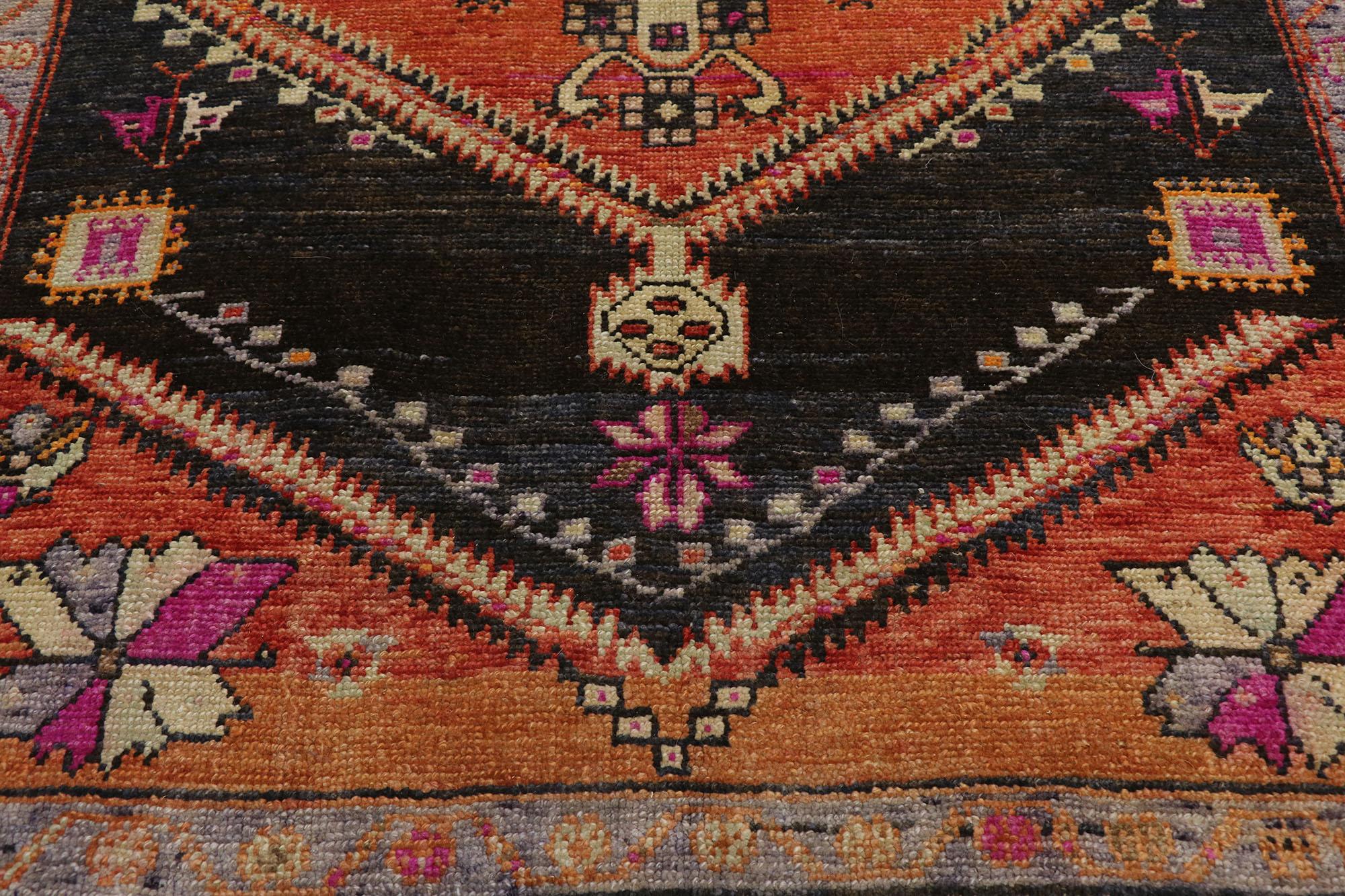 Vintage Turkish Kars Gallery Rug with Mid-Century Modern Style In Good Condition For Sale In Dallas, TX