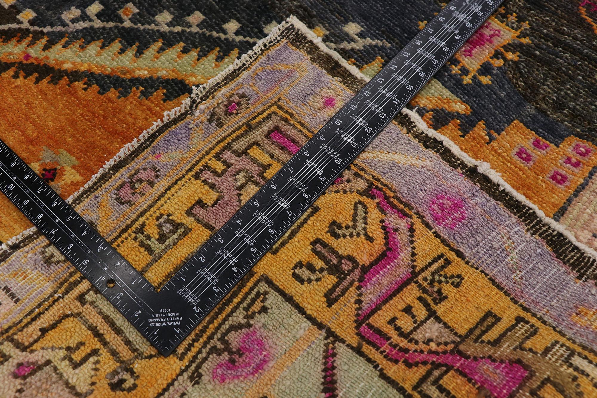 20th Century Vintage Turkish Kars Gallery Rug with Mid-Century Modern Style For Sale