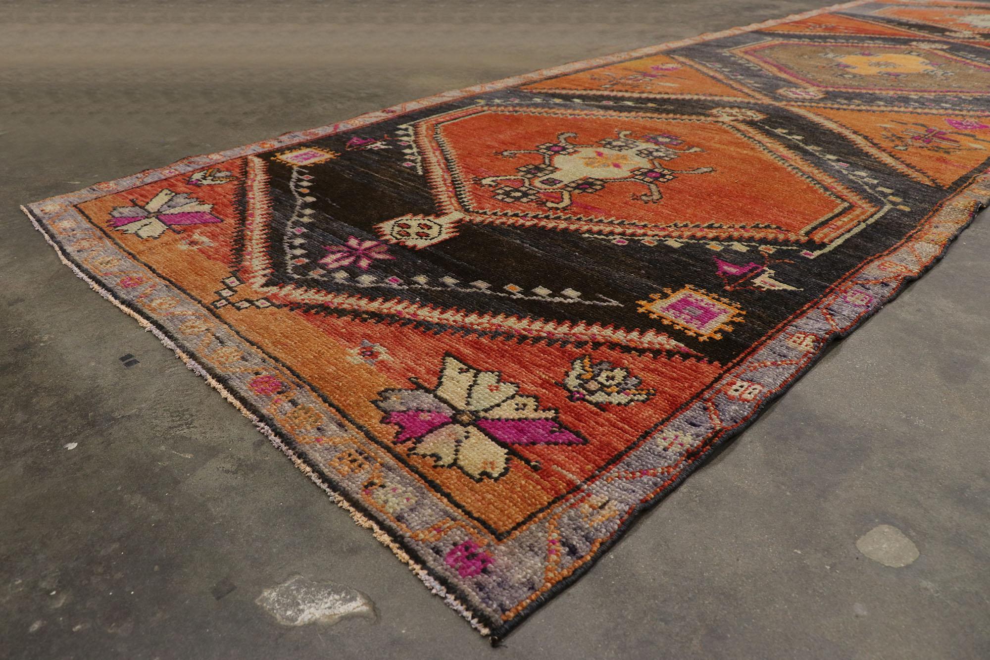 Wool Vintage Turkish Kars Gallery Rug with Mid-Century Modern Style For Sale